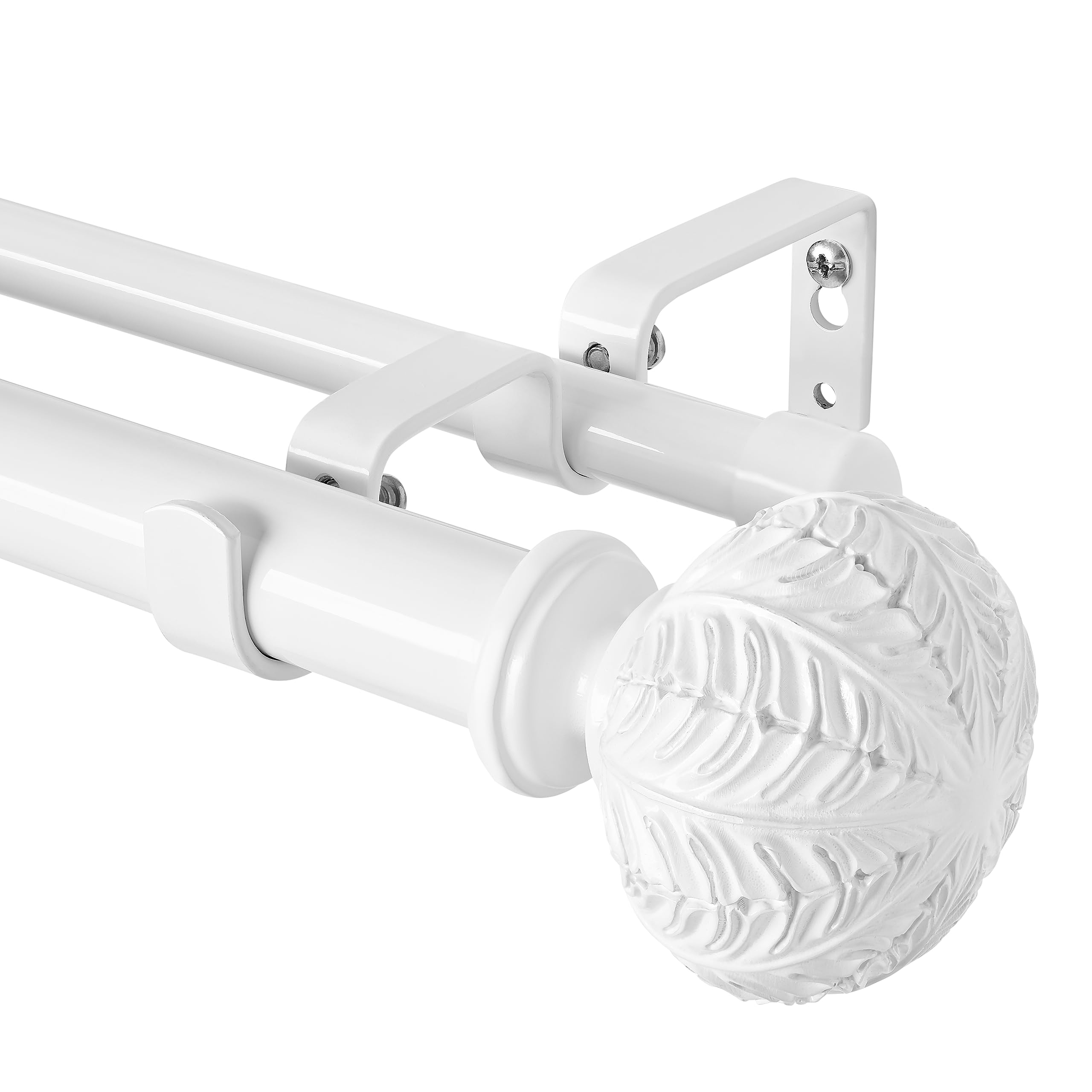 Double Curtain Rods,WL.Rocaille 1 Inch Curtain Rods 72 to 144 Inches,Window Telescoping Dual Curtain Rod Set with End Cap,Adjustable Decorative White