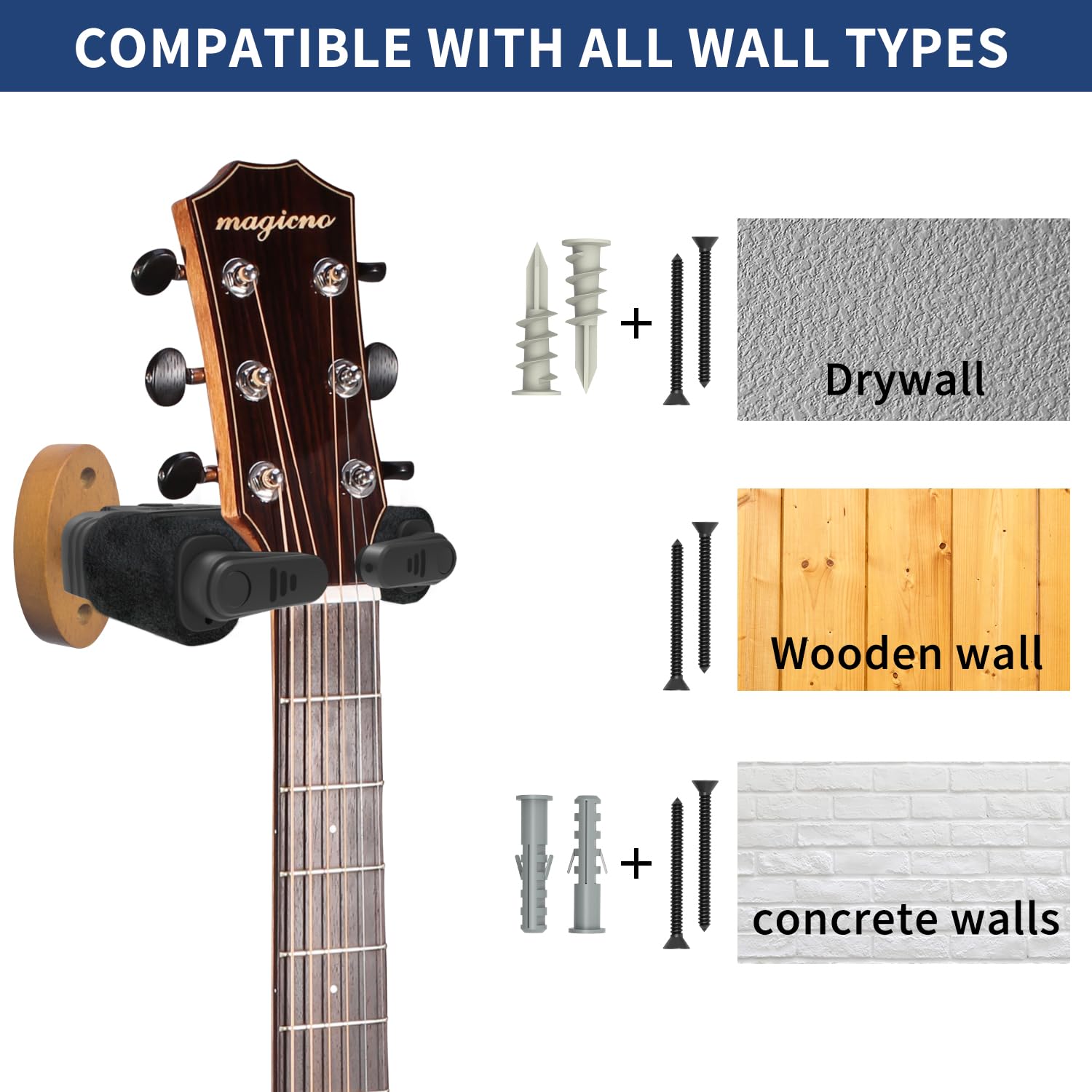AH85 Professionnel Support Mural pour Guitare avec Verrouillage Automatique et Design Pivotant pour Guitare Classique, Guitare Électrique, Guitare Acoustique et Basse etc,Bois Massif