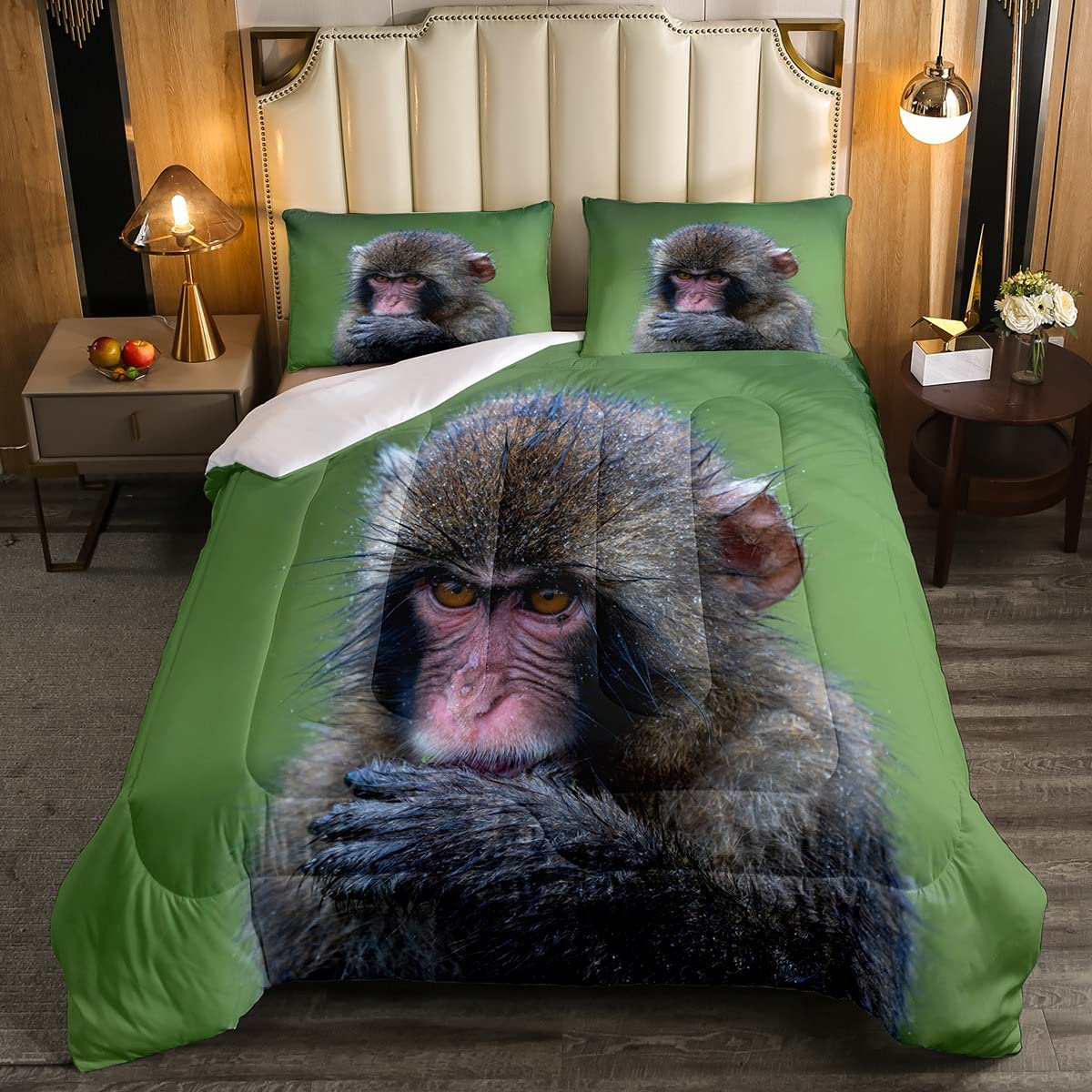 Just Contempo - Set di biancheria da letto con motivo a scimmia, colore: Nero India macaque per bambini, ragazzi e ragazze, con 2 federe, 3 pezzi, per letto 230x220cm