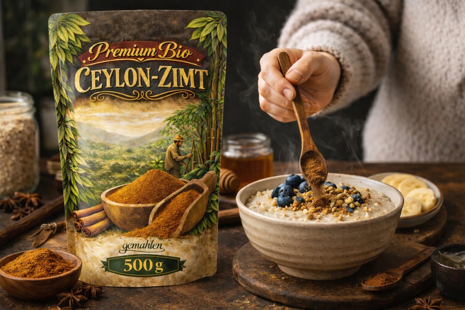 BIO Ceylon Zimt gemahlen - 500g - Premium Cinnamomum verum – mild & aromatisch für Porridge, Kaffee & Backen