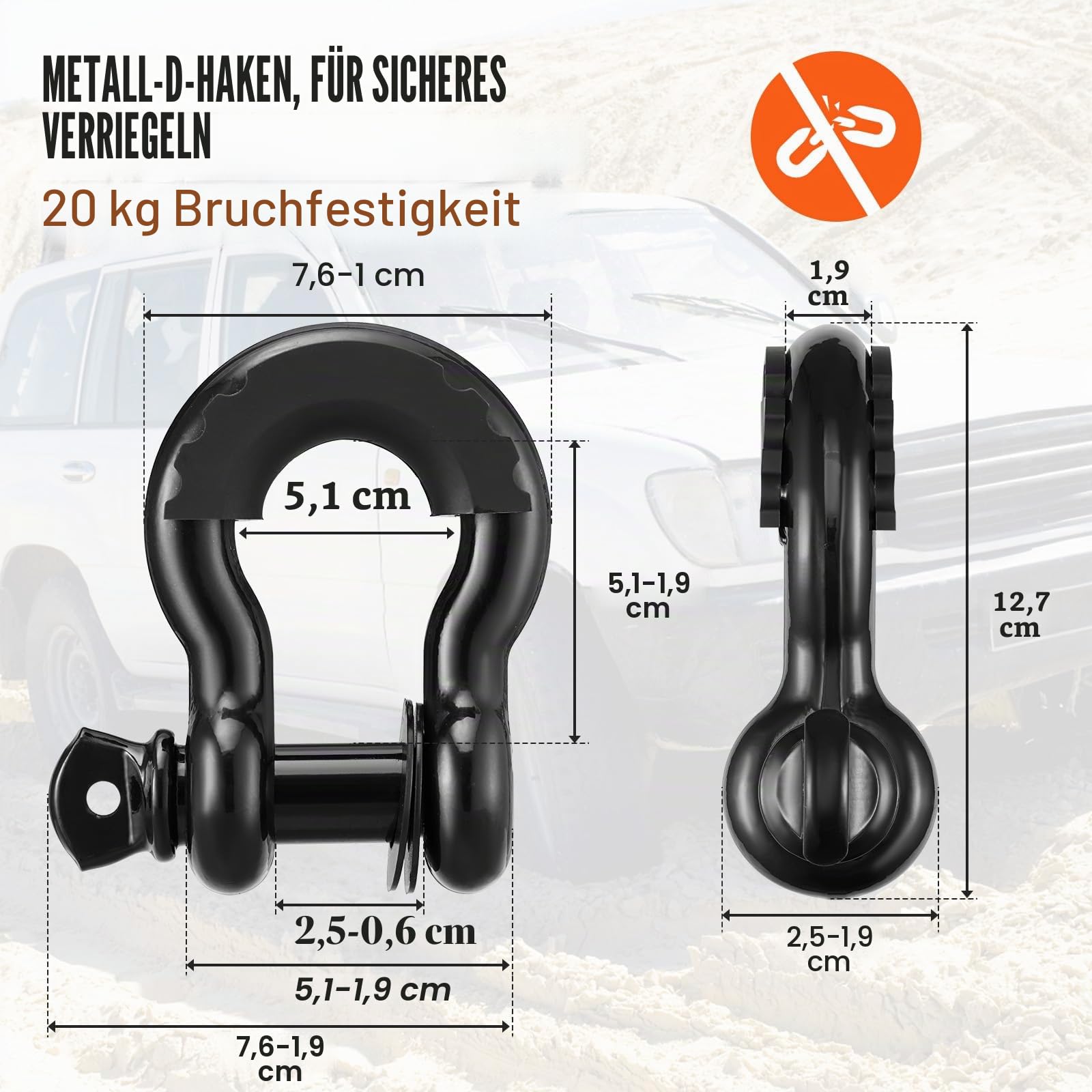 VEVOR Abschleppseil, 7,6 x 914,4 cm, Abschleppgurt mit 13.608 kg Abschleppgurt, 20.000 kg D-Ring-Schäkeln, Schäkelempfänger und Aufbewahrungstasche, für ATVs, Jeeps, Geländefahrzeuge, LKWs