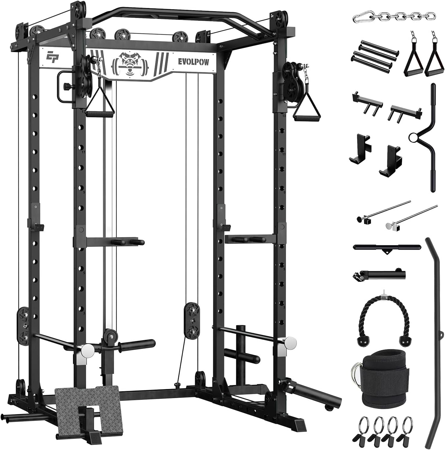 EVOLPOW EVOLPOW Power Rack P2D – 1200lb Capacity with Adjustable Cable Crossover System