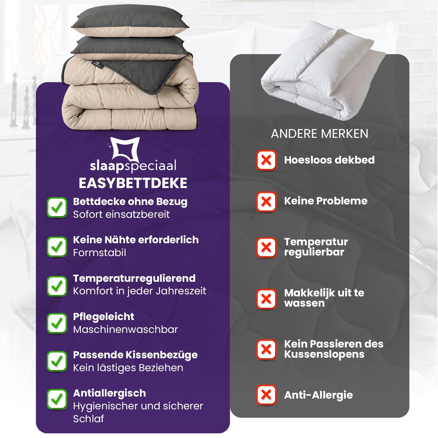 Bettdecke ohne Bezug 240x220 - Ganzjahresdecke Wärmeklasse 2 | Steppdecke mit Gelfasern für Daunengefühl [Softcell Füllung] - Extra Weich - Inklusive waschbarem Kissenbezug - Grau Beige