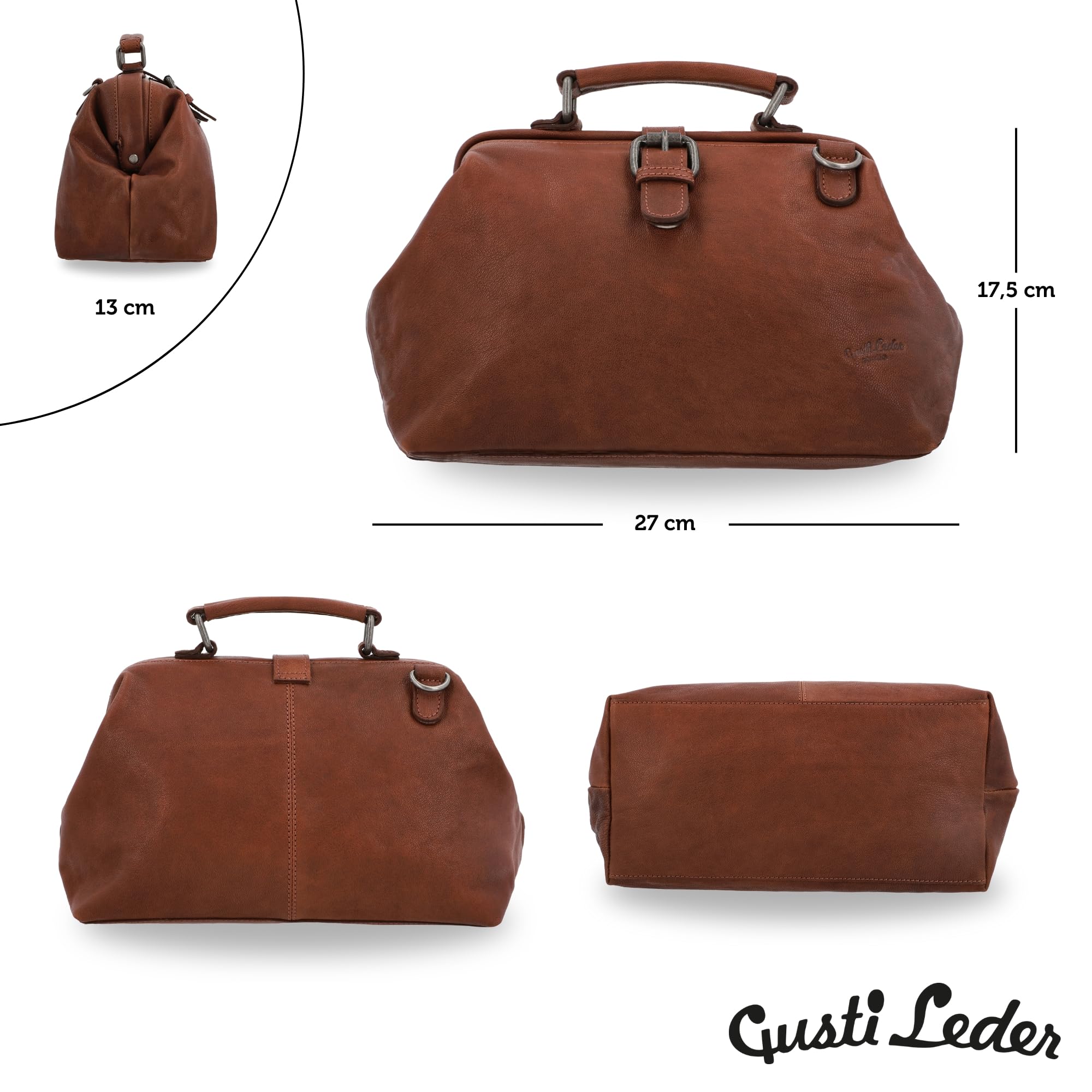 Gusti Bandolera de Cuero - Lillith vintage Bolso de mano Maletin Bolso médico Cuero marrón oscuro