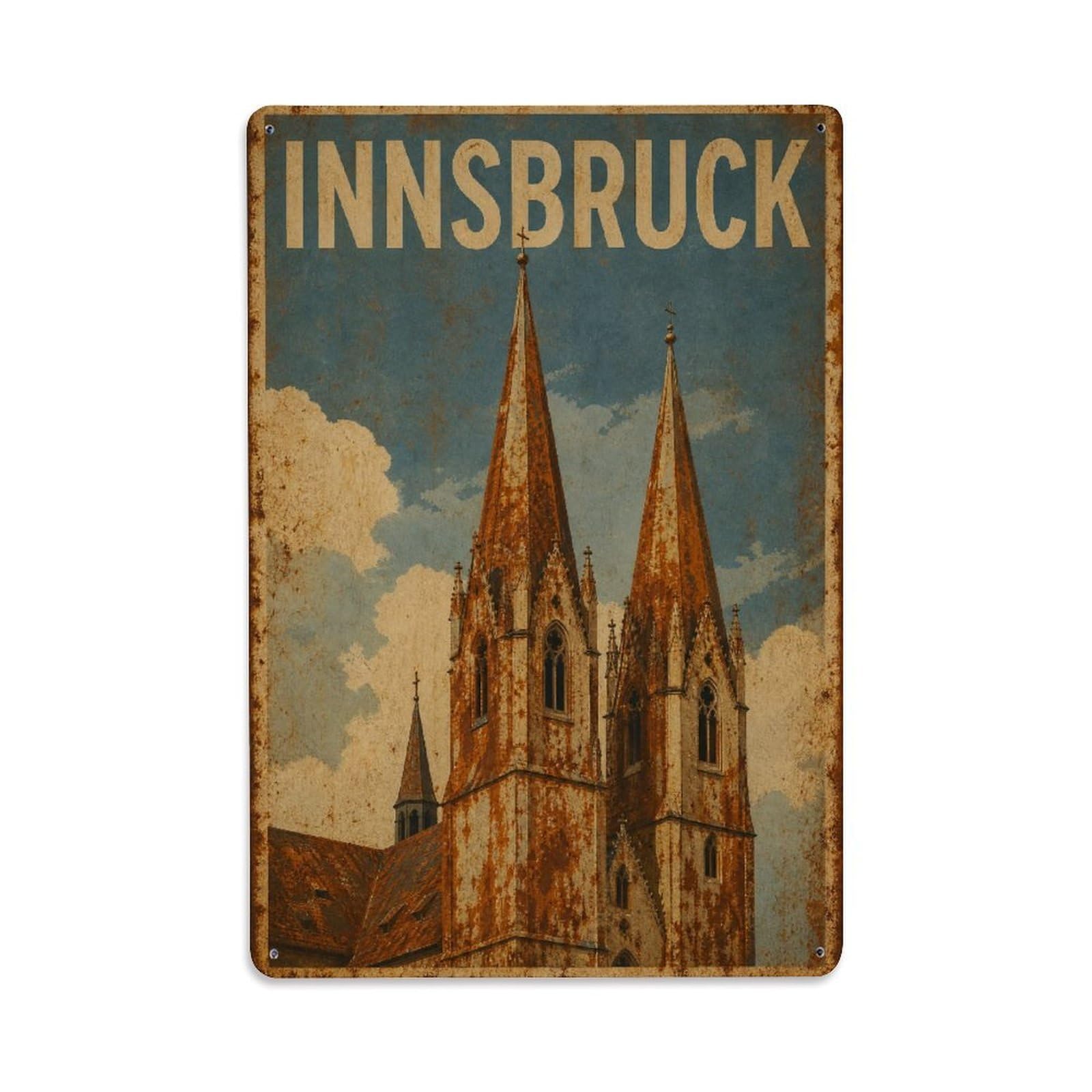 Huiyhb 8X12inch(20X30cm) Vintage Travel Innsbruck Gothic Cathedral Austria Metal Tin Sign