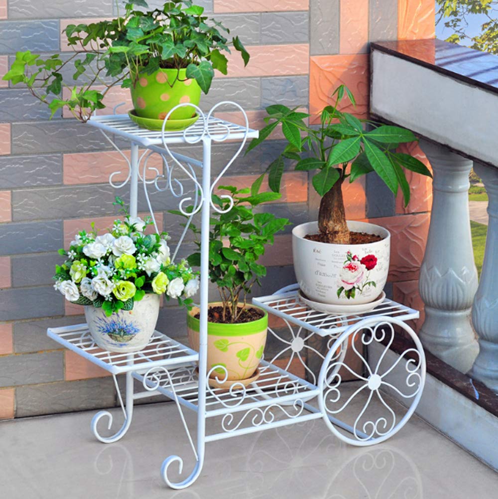 Sgsg European Flower Stand Wrought Iron Floor-Standing Multifunctional Bicycle Model Flower Stand Balcony Bedroom Living Room Green Radish Flower Pot Shelf,Multi-Layer,White