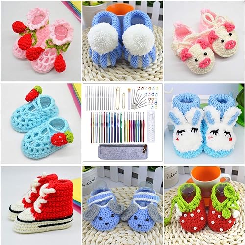 Miniatura 7 de Mayboos Juego de 145 ganchos de ganchillo, kit de ganchos de ganchillo más agujas romas de ojo grande, agujas ergonómicas de hilo para tejer, clips