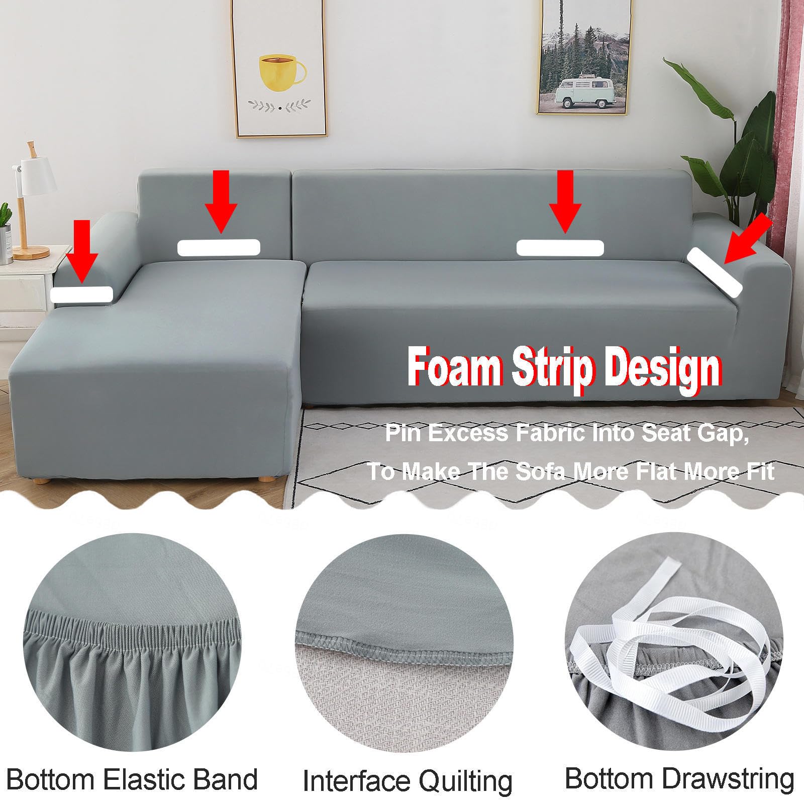 Sofabezug Stretch 1 2 3 4 Sitzer L/U Form Ecksofa Universal Couch üBerzug Einfacher Sofa Cover Aus Milchseide Kratzfeste SchutzhüLle FüR Katzen Hunde FüR Kinder,Gray1-2Seater+3Seater