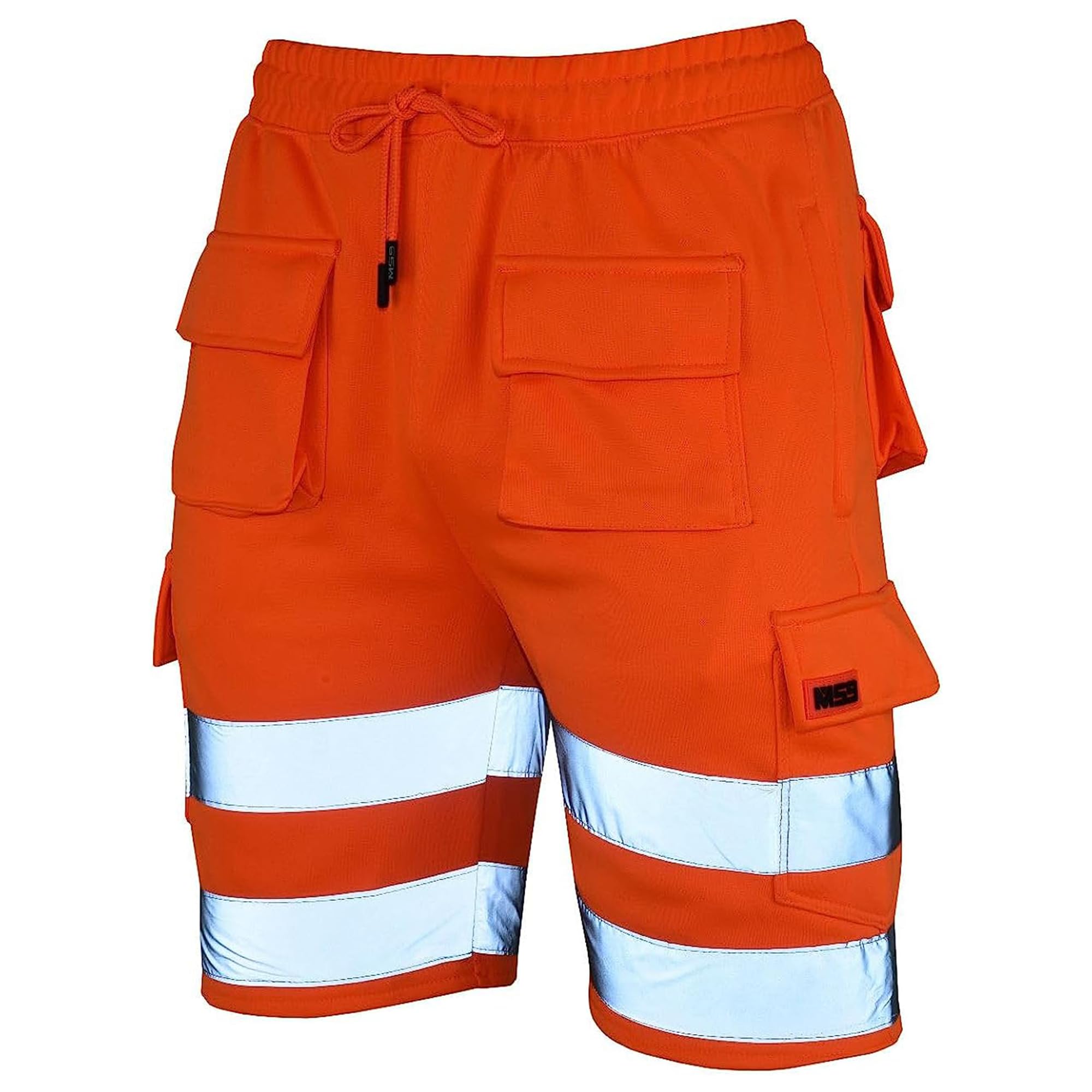 Ms9 Men's Orange Hi Viz Vis High Visibility Shorts Fleece Cargo Work Utility Joggers
