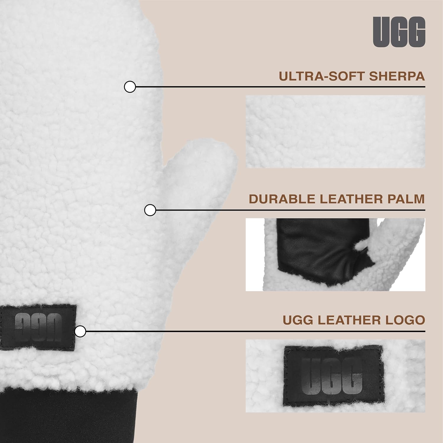 UGG Women Uggfluff Mitten With Logo Tape - Image 3