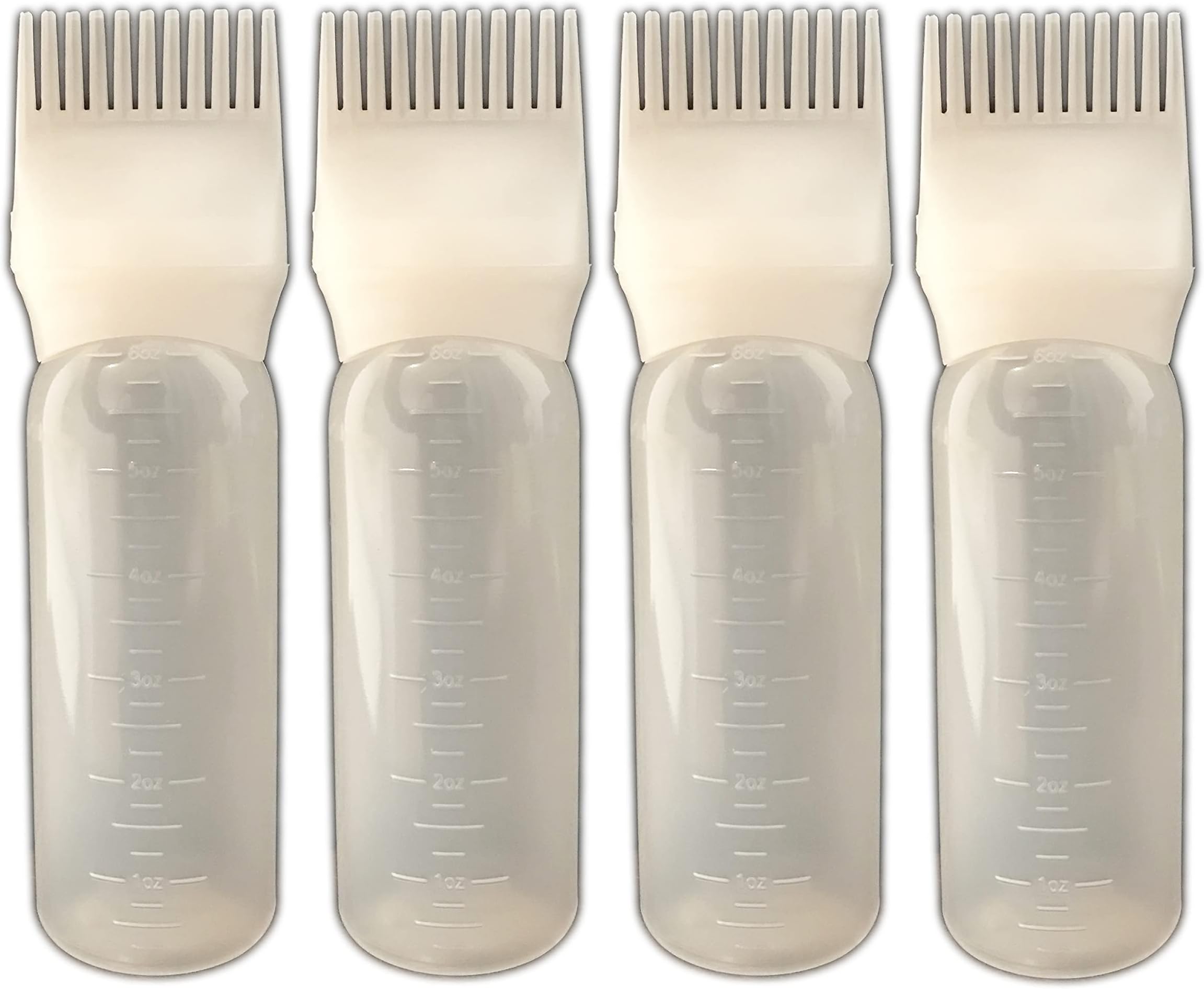 JADEWELL4 Pack Root Comb Applicator Bottles for Hair Color Dye 6 Ounce Oil Bottle for Scalp Treament Essential and Bleach with Graduated Scale BPA Free