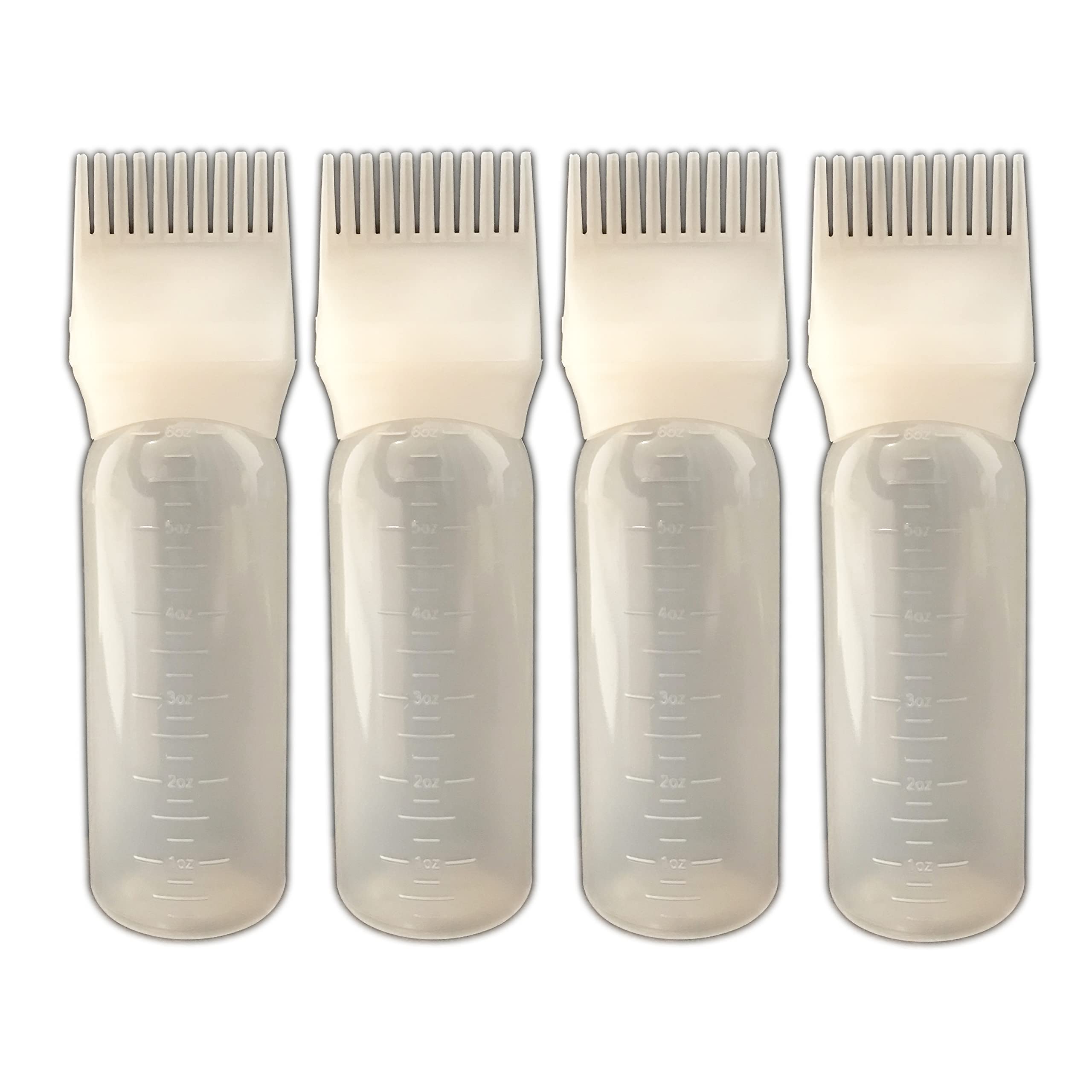 JADEWELL4 Pack Root Comb Applicator Bottles for Hair Color Dye 6 Ounce Oil Bottle for Scalp Treament Essential and Bleach with Graduated Scale BPA Free
