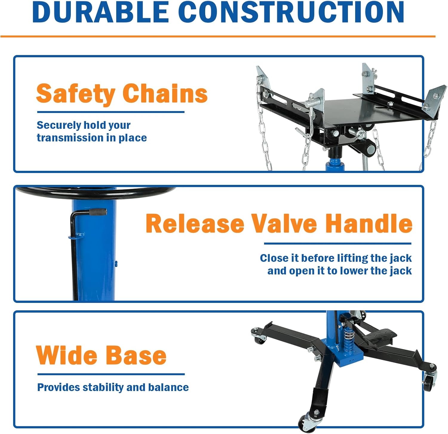 EASYBERG 1320 lbs Hydraulic Transmission Jack, 0.6 Ton 2-Stage High Lift Telescopic Transmission Jack with 35"-69" Adjustable Height, Pre-Installed Foot Pedal & Swivel Wheels for Car and Light Truck