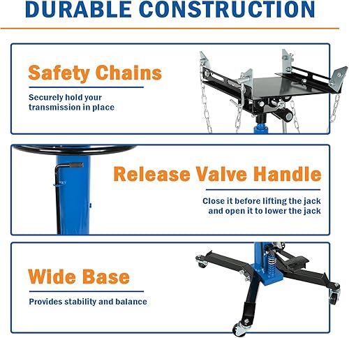 Miniatura 6 de Elevador de gato de transmisión de 1600 libras, gato telescópico hidráulico de alta elevación, telescópico ajustable de 2 etapas con pedal y ruedas