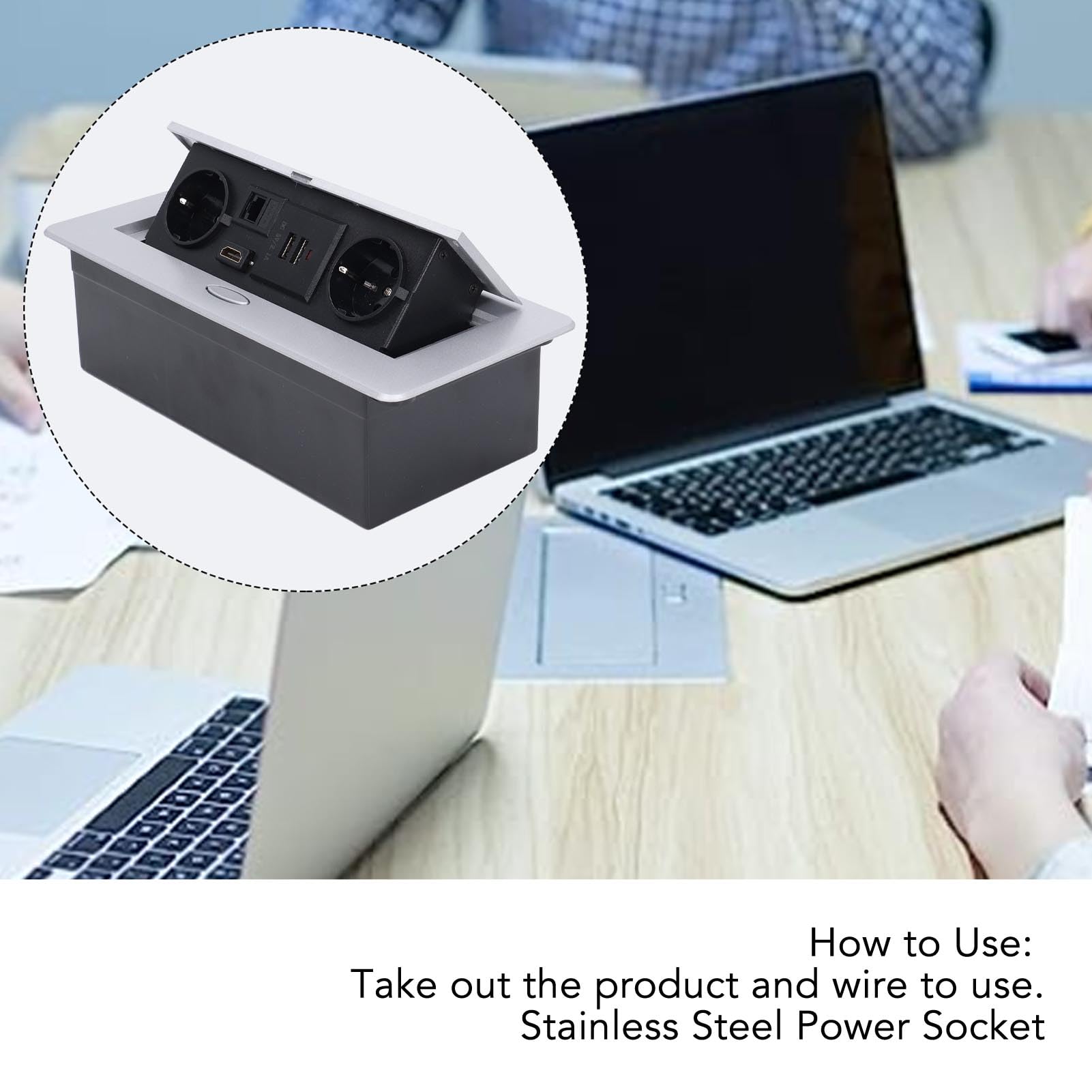 Generic Listwa Zasilająca do Komputerów Stacjonarnych z Podwójnym Portem USB i Gniazdem Sieciowym do Użytku Biurowego i Domowego, Srebrna Stal Nierdzewna