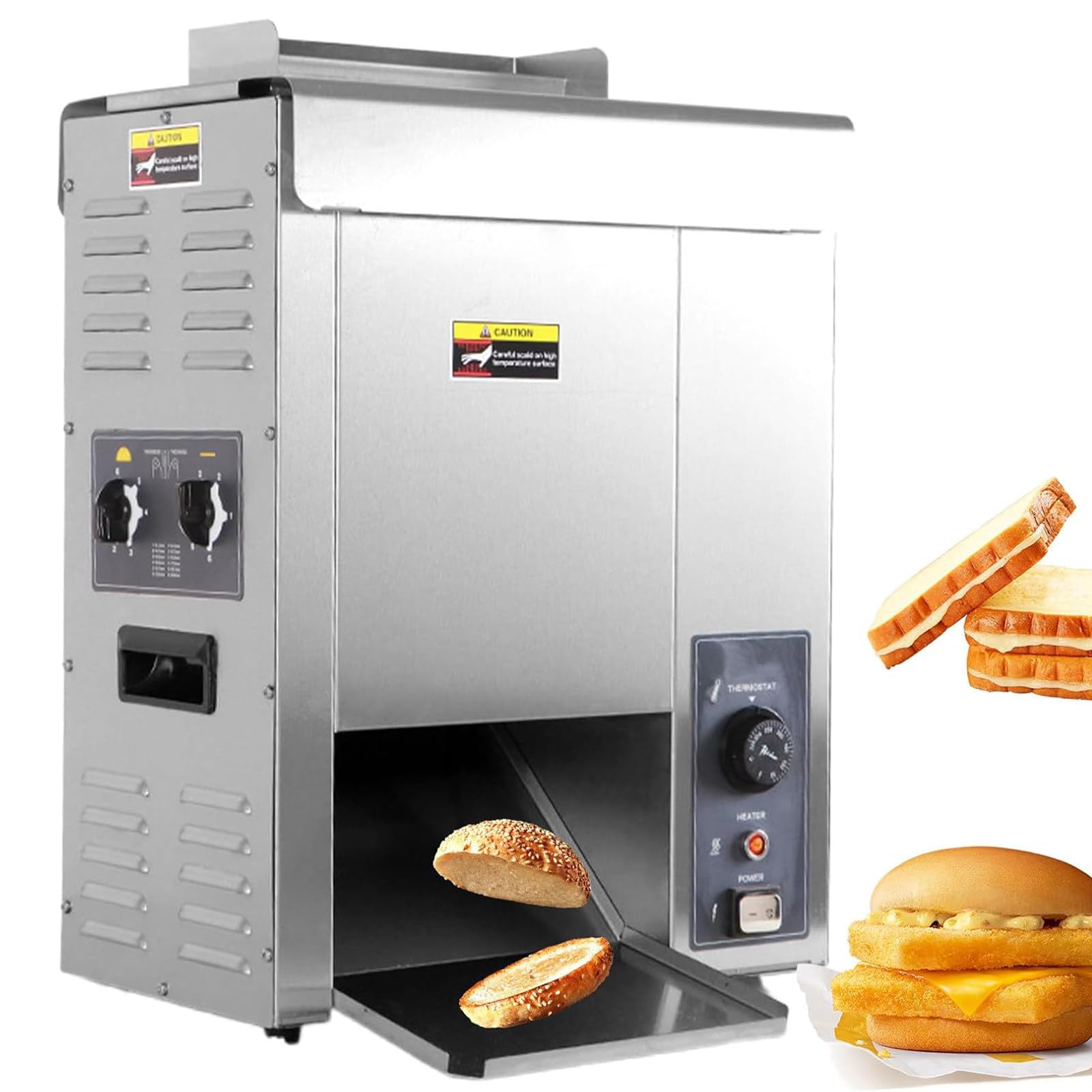 Tostadora Eléctrica Vertical para Pan De Hamburguesas, Temperatura de 50-300 °C, Acero Inoxidable, Doble Entrada, para Pan De Hamburguesa Y Tostadas De Pan