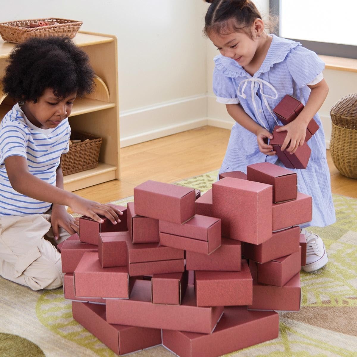 Kaplan Early Learning Jumbo Brick Blocks - 44-Piece Durable Cardboard Building Set, Block Play, Construction - Oversized, Lightweight Blocks for Early STEM and Creative Play for Toddlers, Ages 2+