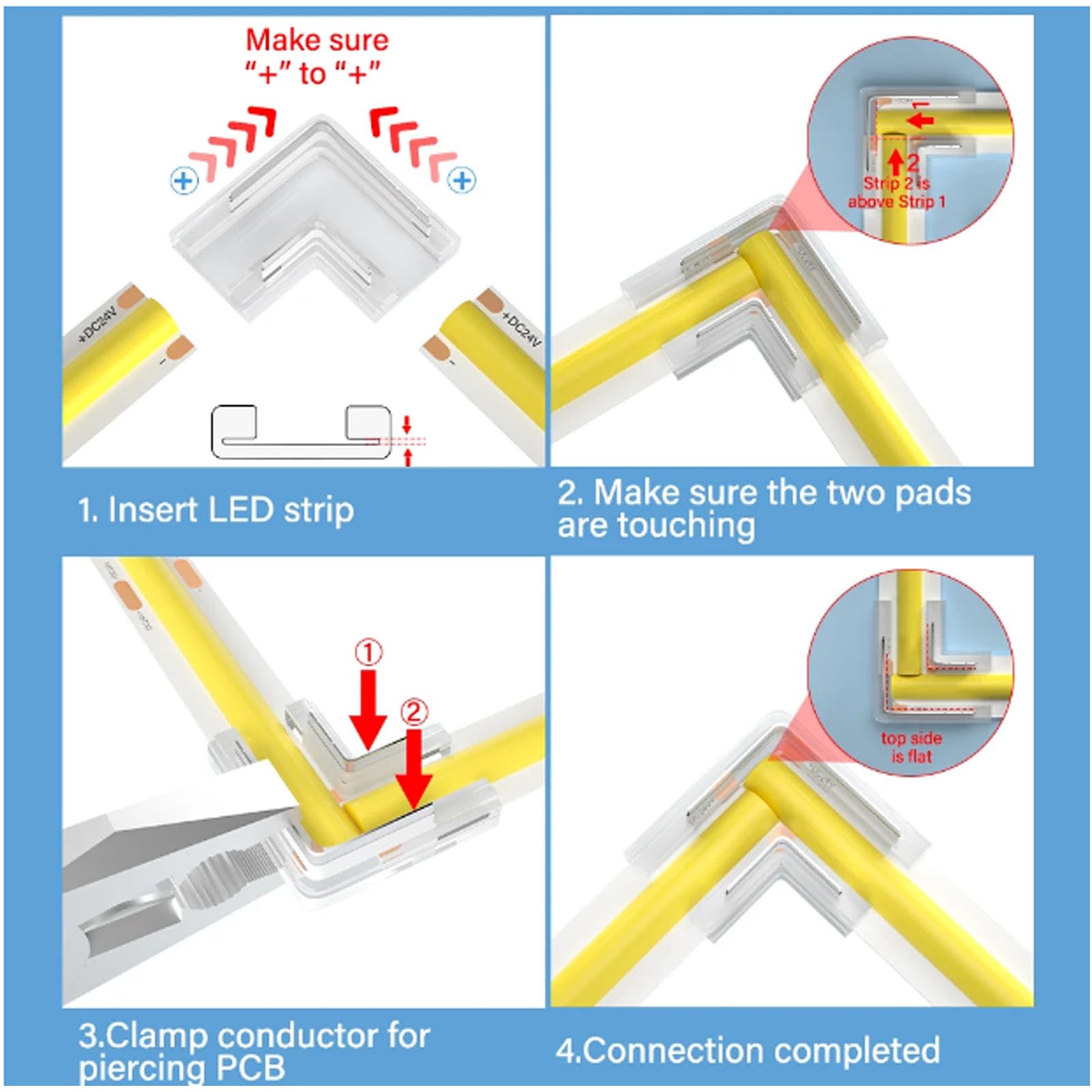 ENQIMAOYI COB-LED-Streifenverbinder – 4 L-förmige + 5 Gerade, Für 8 Mm LED-Streifen, Lückenlos