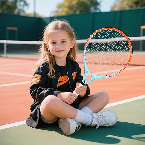 Miniatura 5 de Raqueta de tenis para niños de 17"-23" para edades de 2-9 años, ligera y duradera, incluye 1 raqueta de tenis para niños pequeños y 1 cintas de