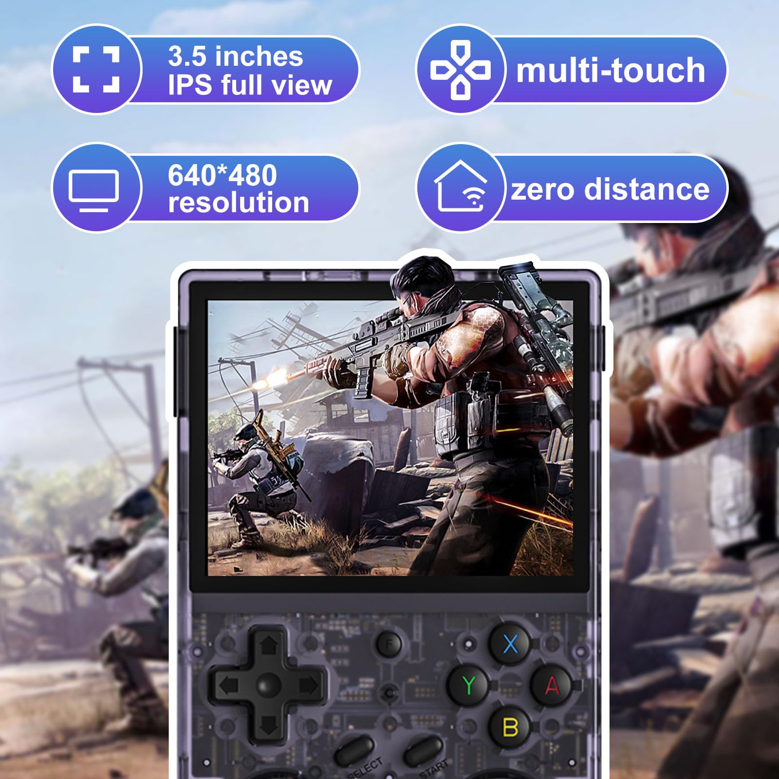 Anbernic RG353V, Console Portatile16GB+64G, Console Giochi con Linux Sistema e RK3566 sistema Android 11, Retro Console Funzione WIFI e Bluetooth e 4452 Giochi,Trasparente Viola