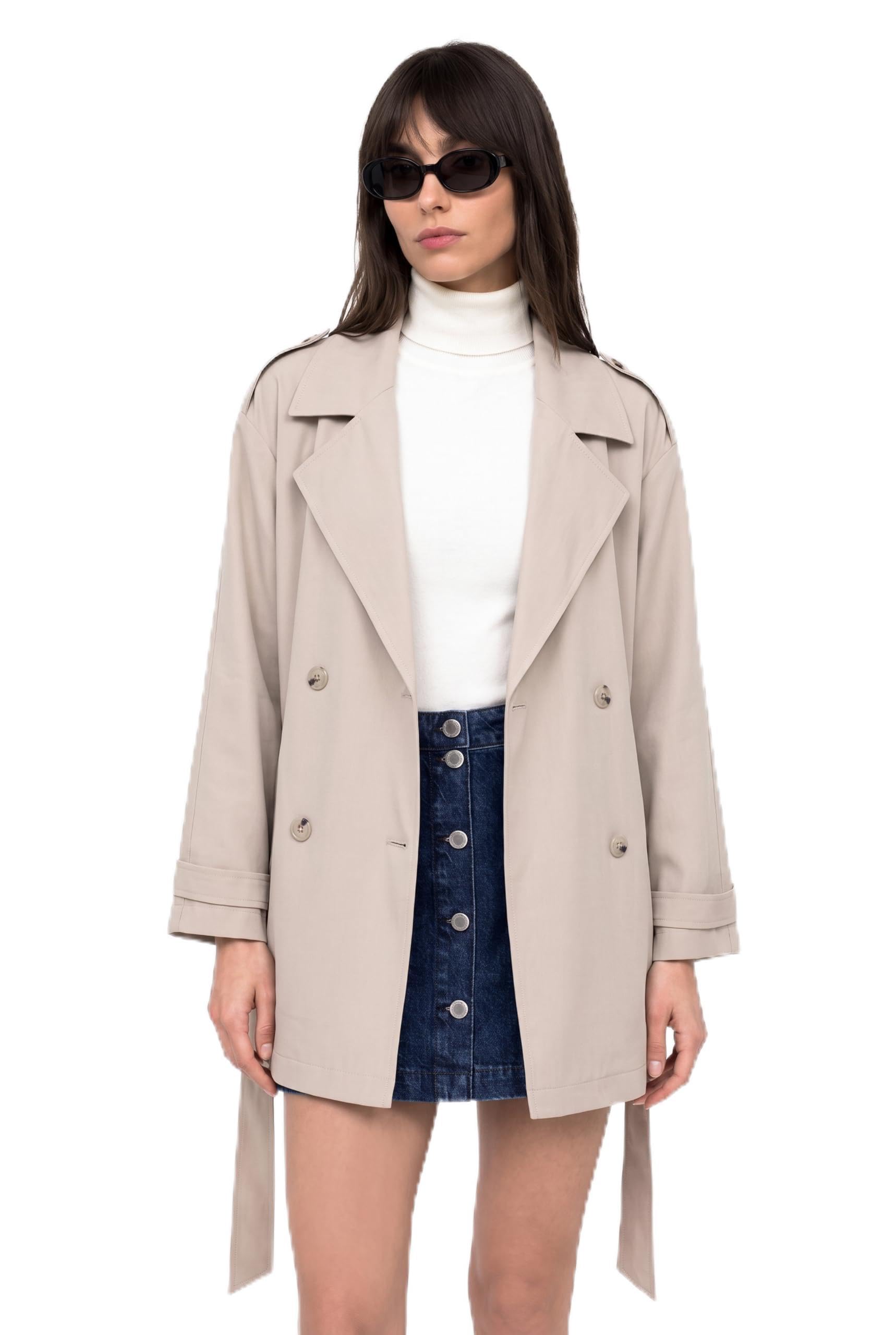 Kadın Taş Rengi Oversize Kısa Trençkot