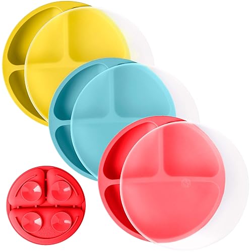 Miniatura 21 de WeeSprout - Platos de succión con tapas para bebés y niños pequeños, silicona, se mantiene en su lugar, diseño dividido para comedores selectivos,