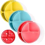 WeeSprout Suction Plates with Lids for Babies & Toddlers - 100% Silicone, Dinnerware Stays Put, Divided Design for Picky Eaters, Microwave & Dishwasher Friendly, 3 Pack