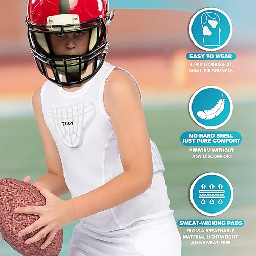 Miniatura 9 de TUOY Youth Padded Shirt Chest Rib Protector Heart Guard Sternum Protective Compression Shirt