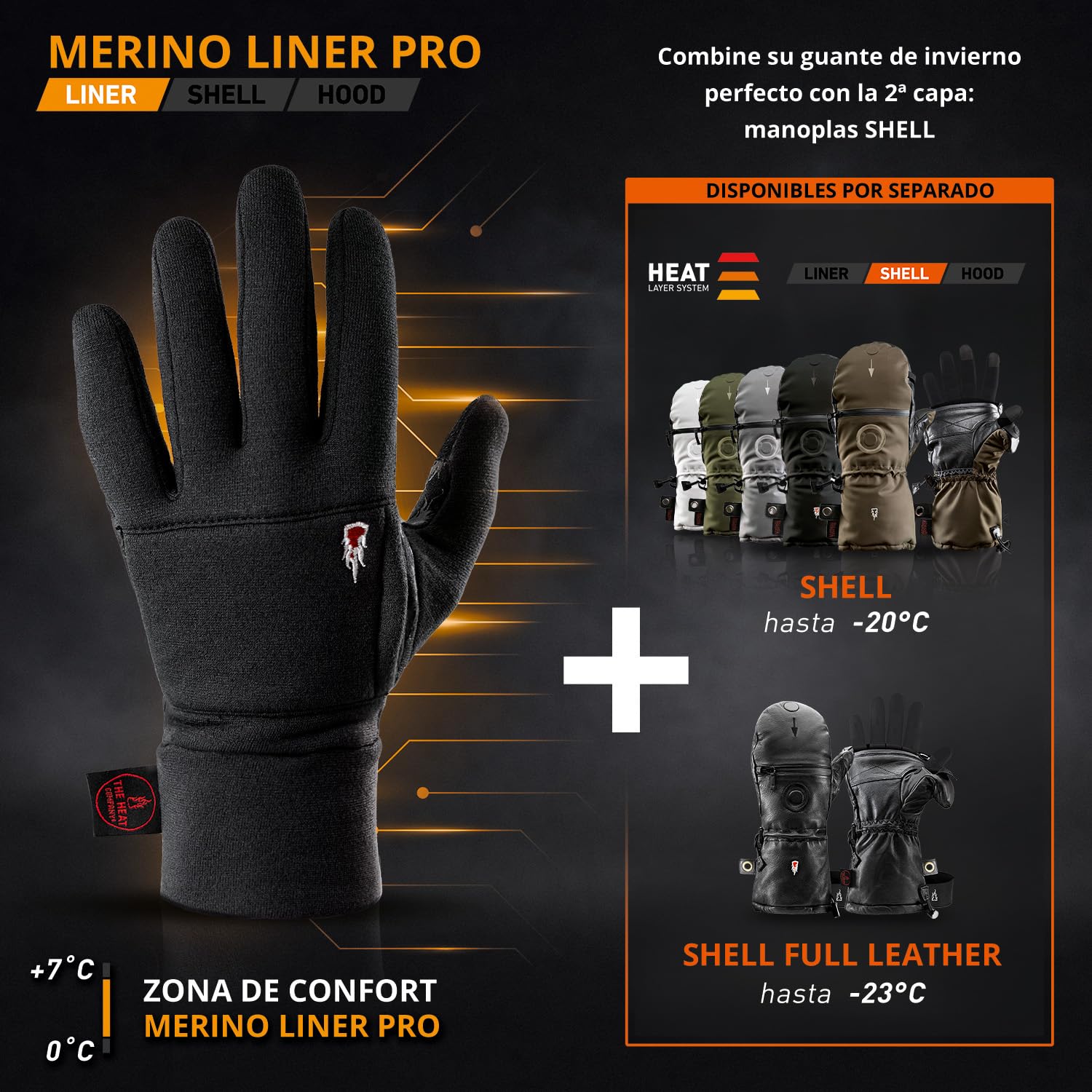THE HEAT COMPANY – Merino Liner Pro - Guantes Interiores - Guantes Lana Merino Suave - Guantes táctiles - Guantes Deportivos para Mujeres y Hombres - Negro