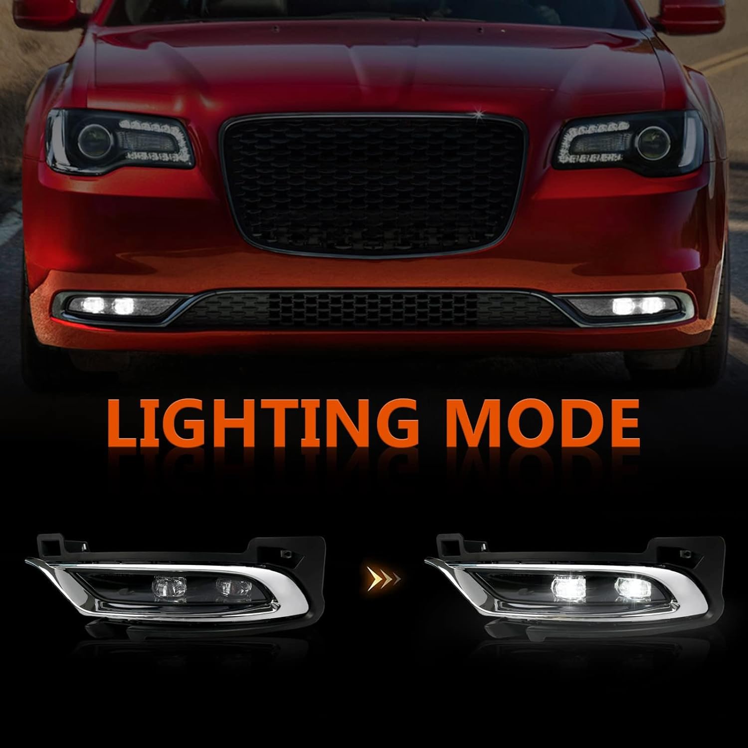 Fog Lights Compatible with Chrysler 300 2015 2016 2017 2018 2019 2020 2021 2022 2023 2024 LED Daytime Running Lamps w/Trim Bezels Left Driver & Right Passenger Side 68294009AA 68294008AA