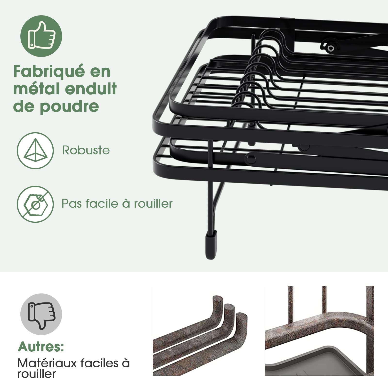 COSTWAY Égouttoir à Vaisselle Pliable 2 Niveaux Antirouille