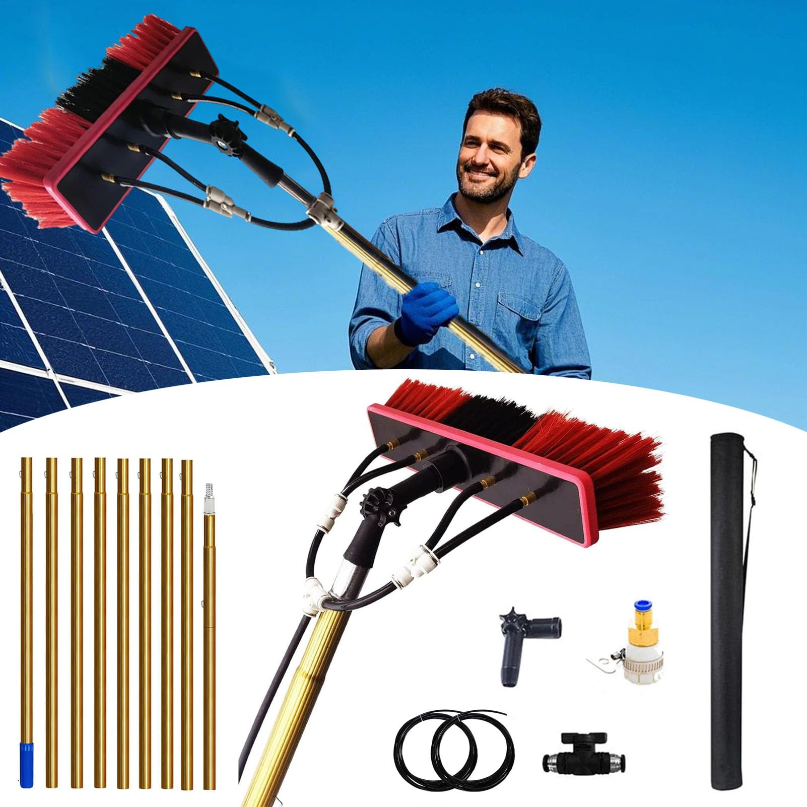 ZBBGTJK Professional 14m Telescopic Window Cleaning Kit Water Fed Brush & Pole for Conservatory Roofs Efficient Window Cleaning Equipment