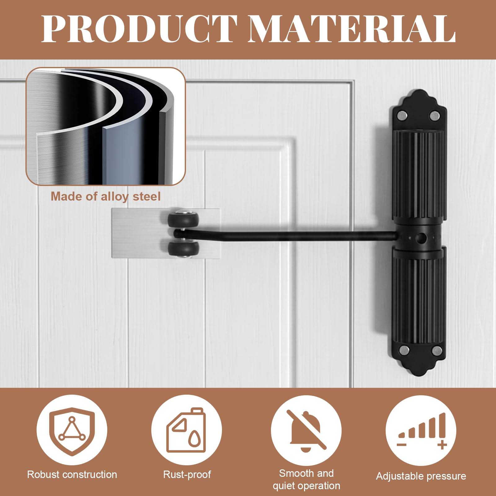 Cierrapuertas Automático Hidráulico, Cierra Puertas Regulable con Doble Muelle para Puerta 20-60kg, Cierrapuertas Silencioso para Puerta Interior Exterior, Negro