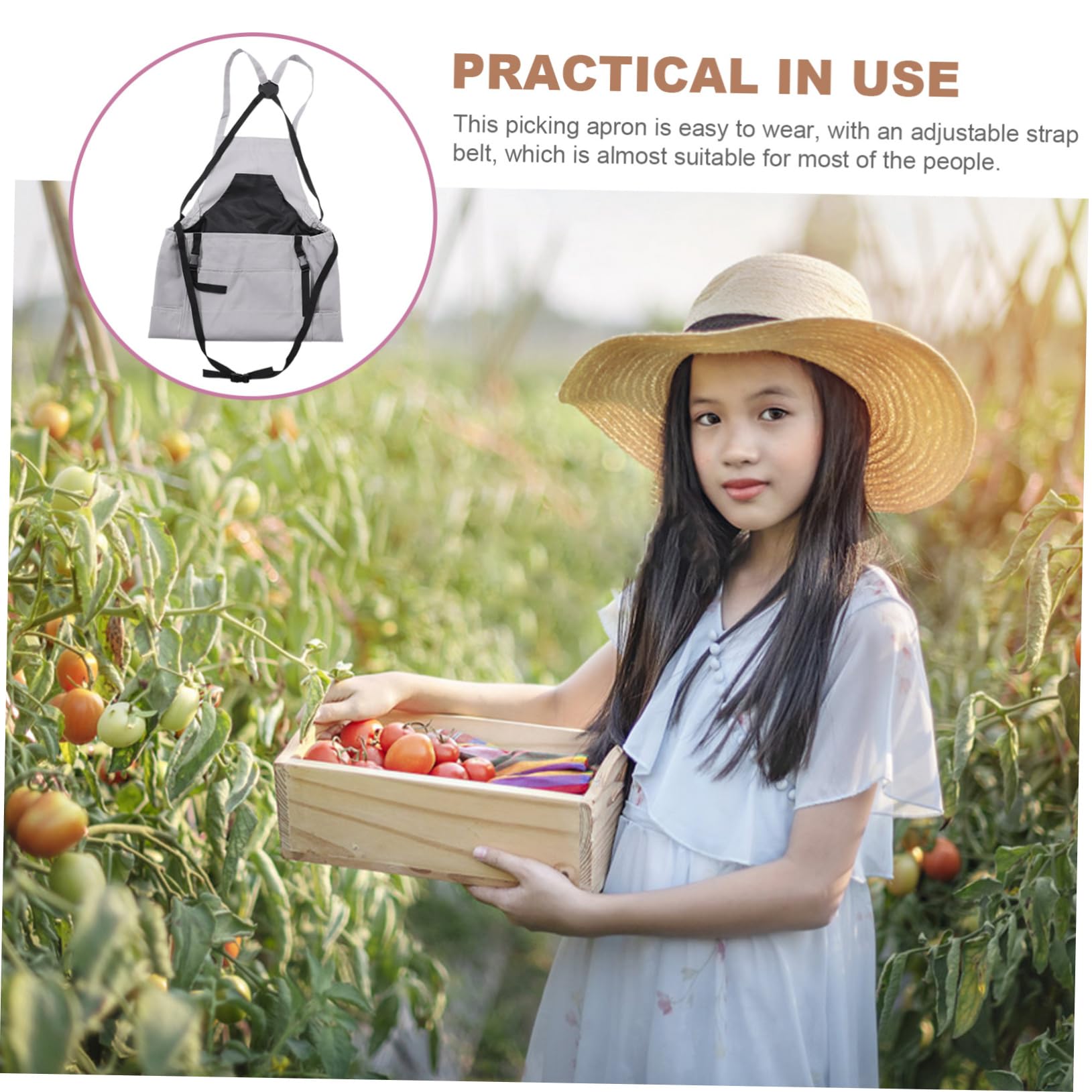 Delantal para Recoger Frutas y Verduras con Bolsillos, Oxford | Cinta Ajustable, Bolsa para Herramientas Pequeñas, Uso en Jardín y Granja