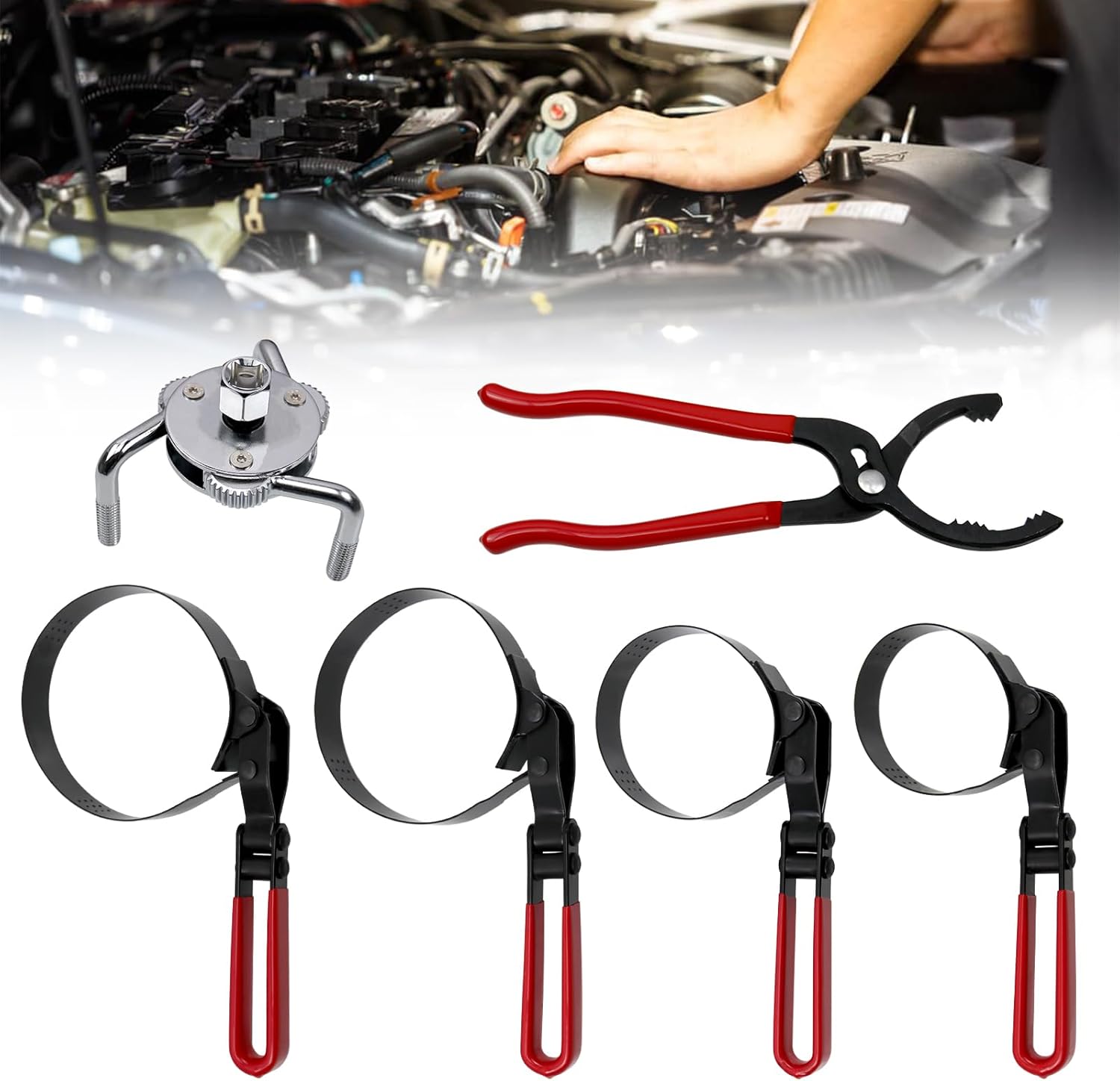 RULLINE 7 PCS Oil Filter Swivel Wrench Set, Adjustable Oil