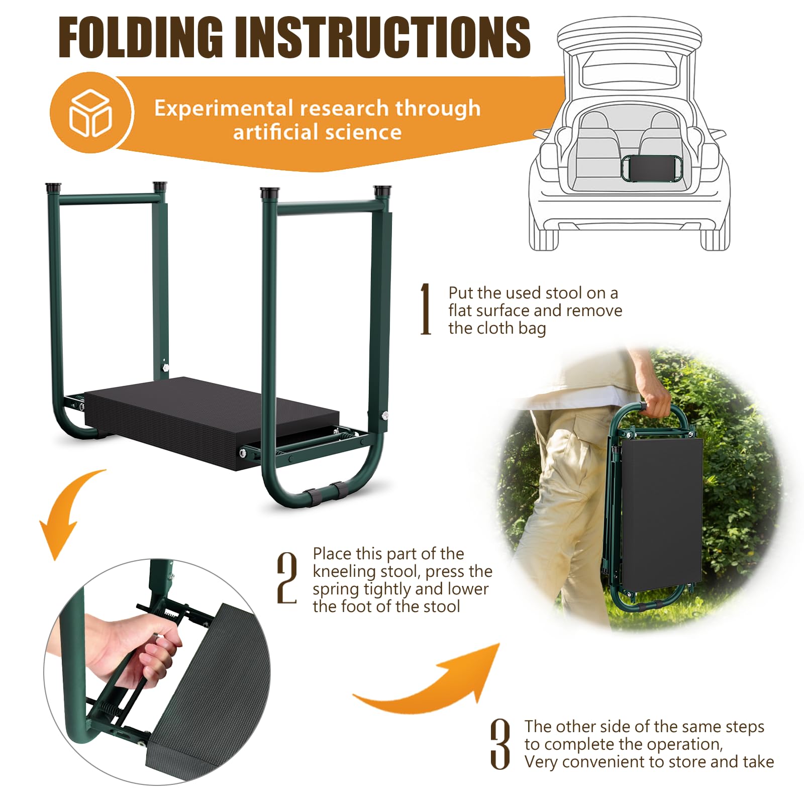 seasky Banc de jardin pliable à genoux et siège anti-basculement, coussin épais et doux, tabouret de jardinage robuste avec sac à outils, cadeau de jardinage pour femme