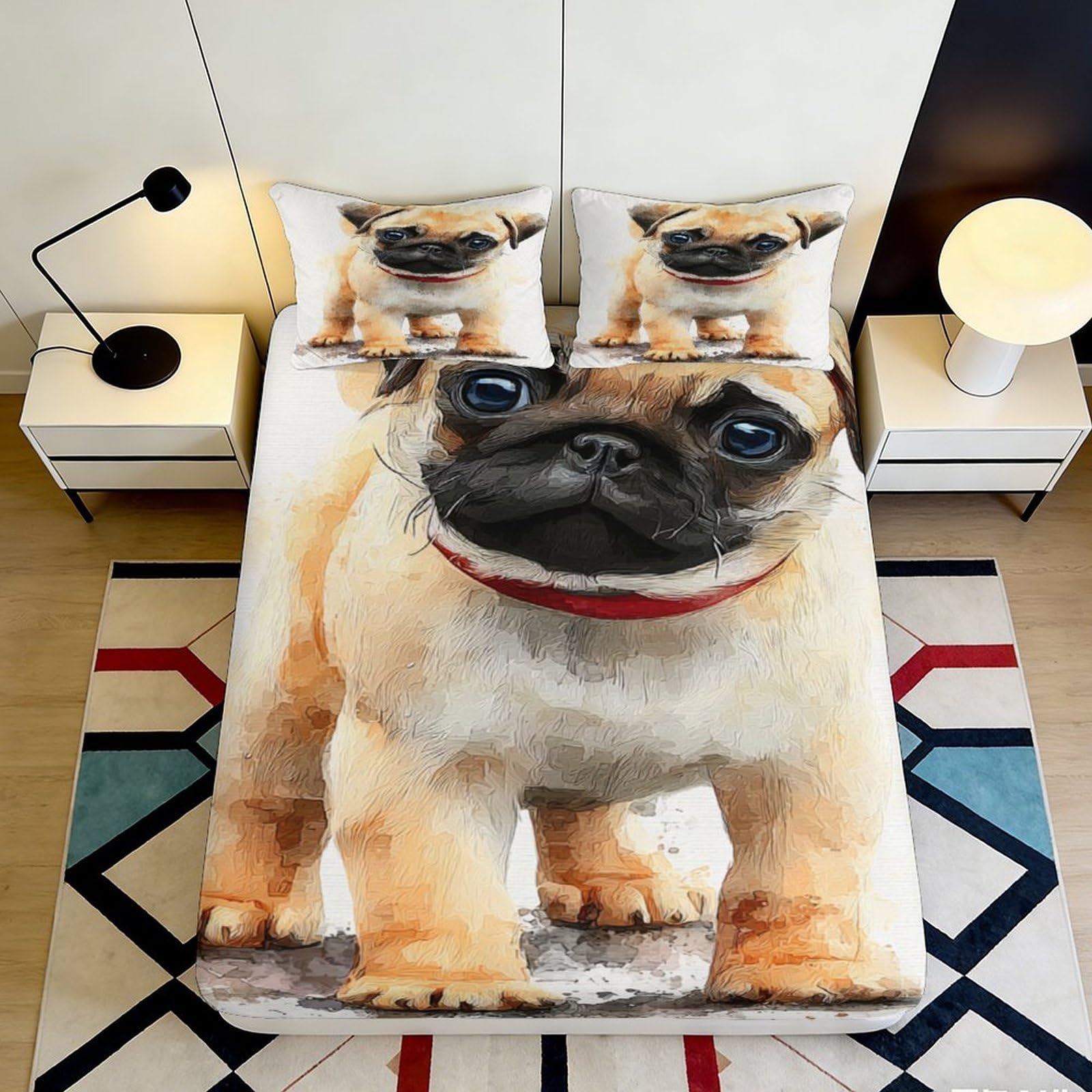 Pnayamiorkfel Style-4 3D Printed Cute Pug Dog Fitted Sheet Microfiber Soft Bedroom Decor Animal Bed Cover For Home Guest Room Easy Care 90X200x25cm