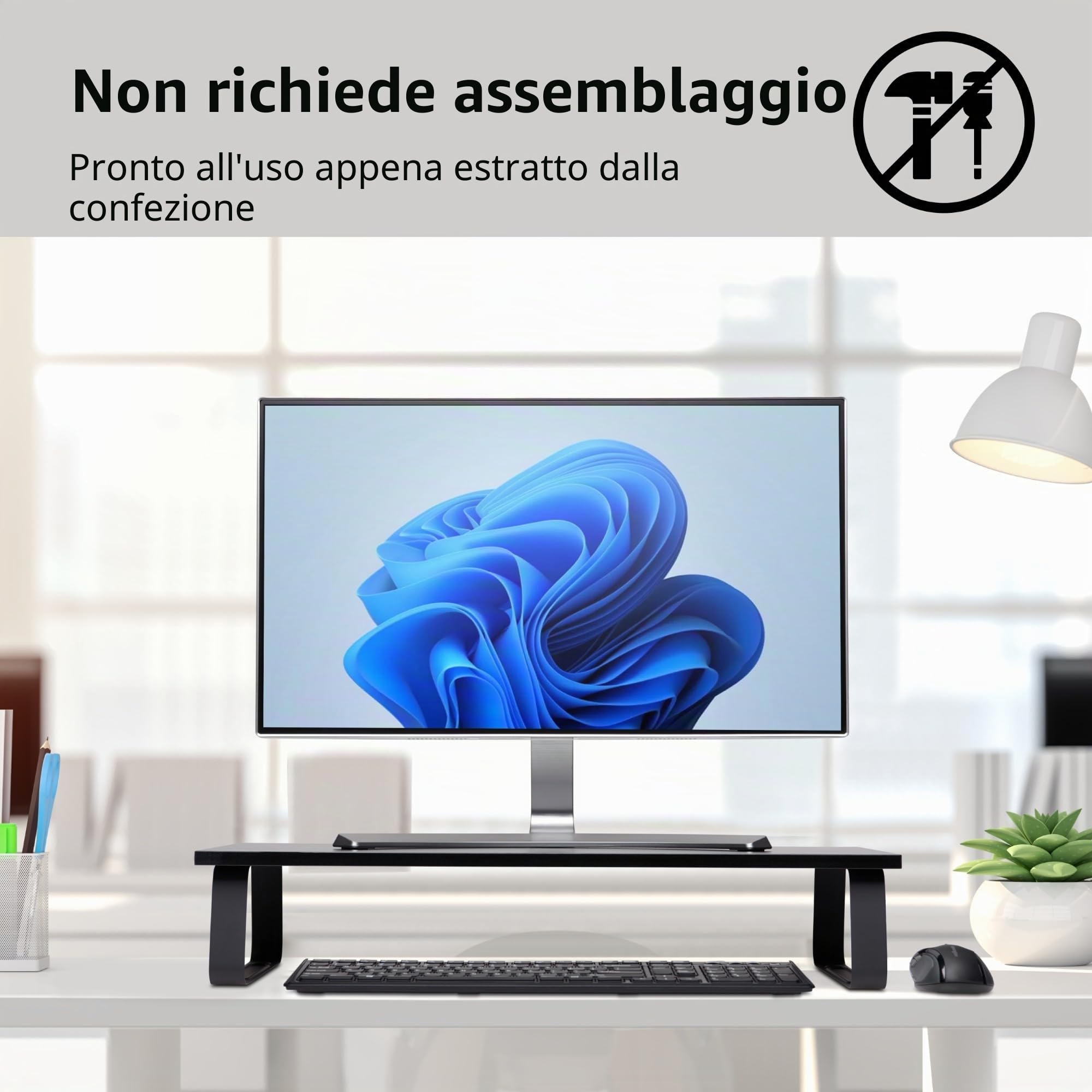 Kensington Supporto per monitor extra largo, rialzo ergonomico in metallo per monitor da scrivania, fino a 32 pollici e 20 kg, per PC, schermi, iMac, laptop, stampanti (60 x 12 x 26 cm) K55726EU Nero