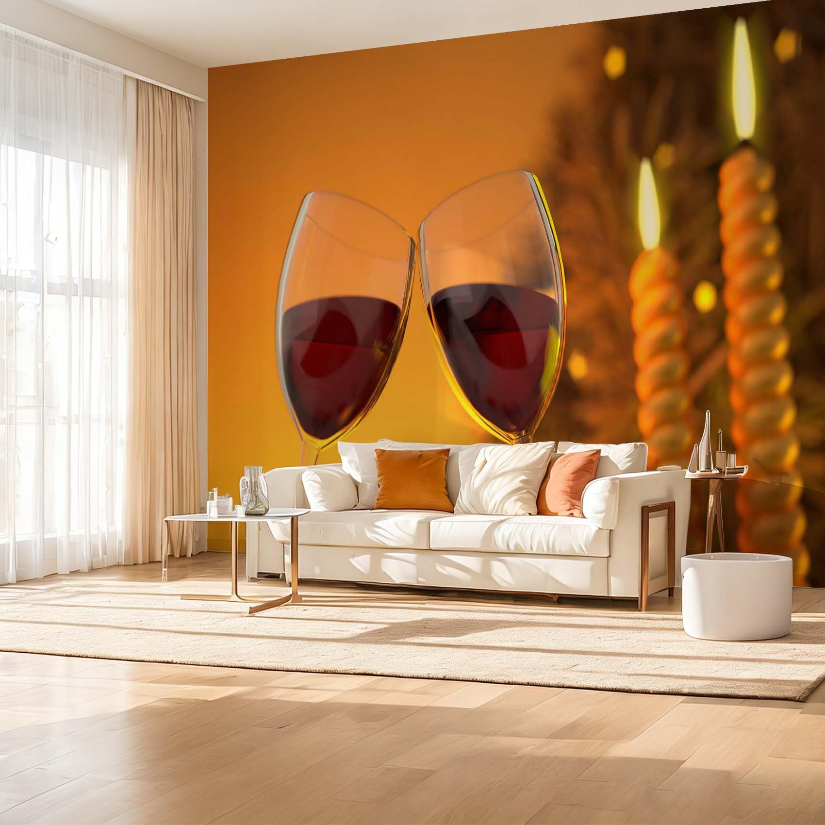 Große Vlies Fototapete Romantisches Weinglas 250x175 cm 3D Effekt Rotwein und Kerzen Wandtapete Vliestapete für Schlafzimmer Moderne Wandgestaltung Poster 3056o