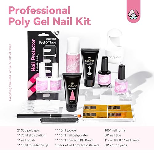 Miniatura 9 de Saviland Kit de iniciación de 14 piezas de poligel para uñas kit de gel de uñas de poliéster de 2.12 oz para principiantes, kits de gel de
