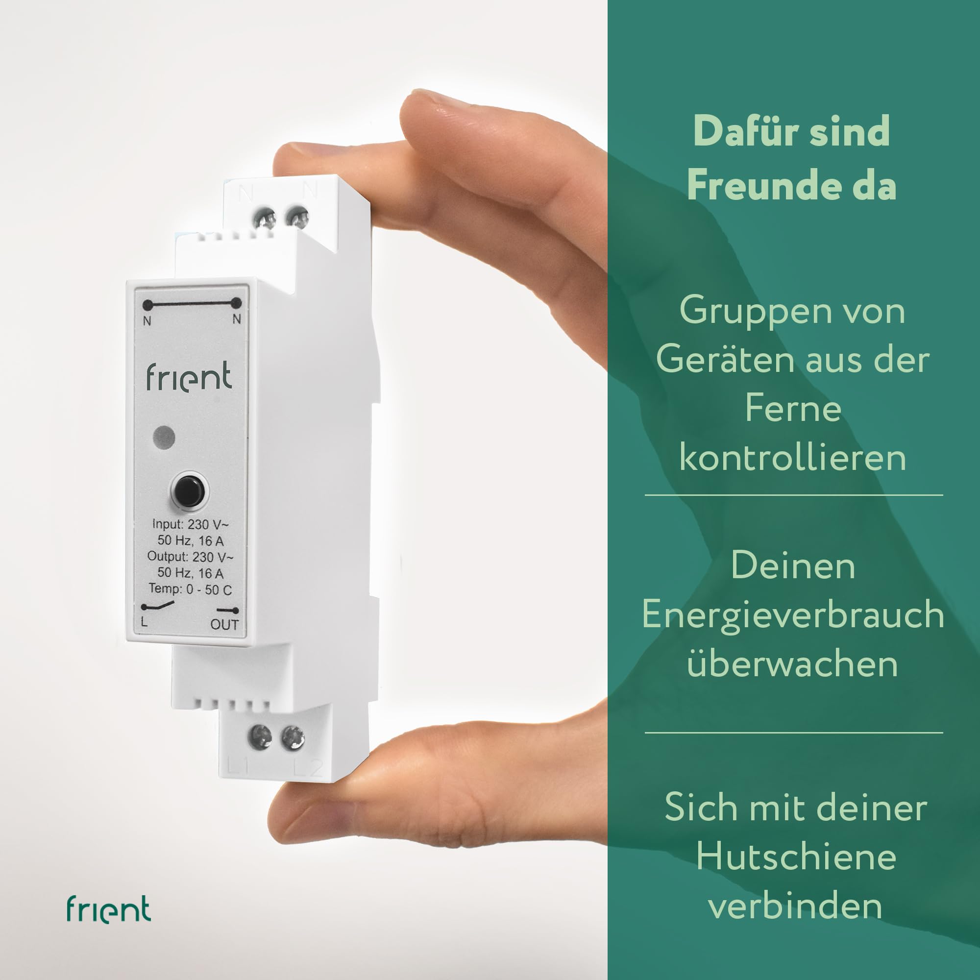 Frient Smart DIN Relay - Zigbee Schaltrelais mit Strommessung - 16A | DIN-Schienen-Montage für Smart Home - Kompatibel mit Homey, Home Assistant und SmartThings - Monitoring für Stromverbrauch