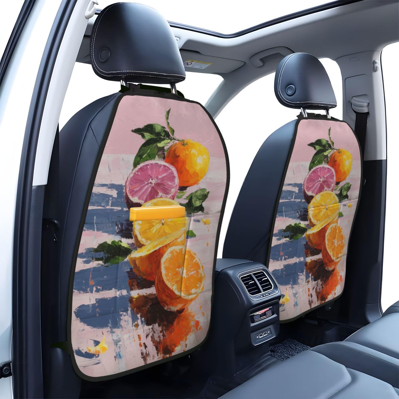 Sliced Oranges Car Seat Back Kick Protectors,2 Pack Kick Mats With Storage Pockets For Vehicles To Protect From Dirt Mud Scratches