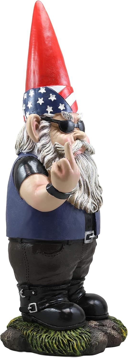 Ebros Rude Garden Greeter Go Away! Gnome Dwarf Flip The Bird Statue Patio Outdoor Poolside Garden Figurine As Whimsical Decor Magical Fantasy Gnomes (17.25" Patriotic American Bully Gnome)