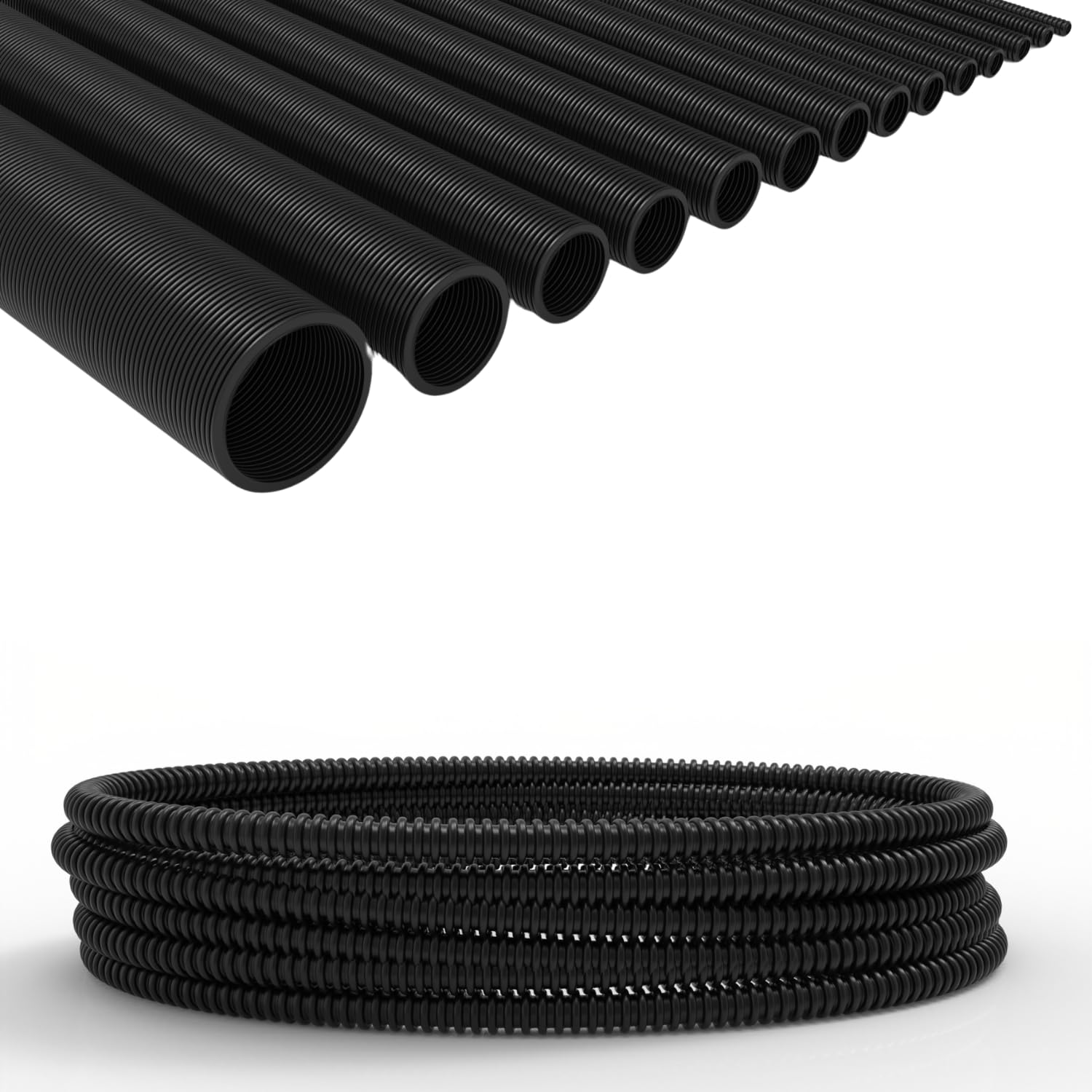 ISTA Tubo corrugato non scanalato, 25/50/100 m, per cavo di terra/tubo corrugato, resistente ai raggi UV/tubo di protezione del cavo/tubo nero (100 m, Ø 8,5 mm interno)