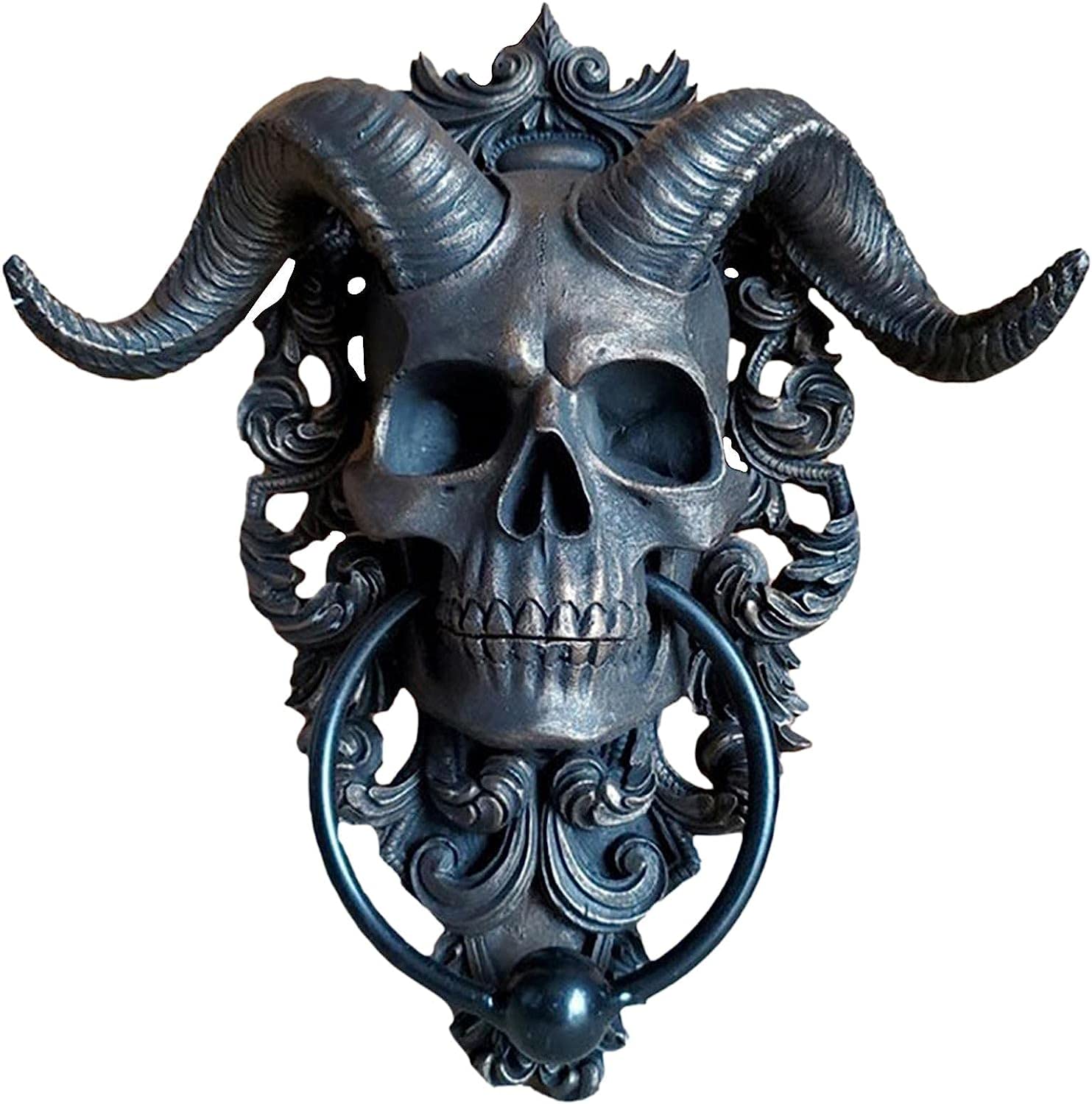Rajvi Horned Skull Hanging Door Knocker, Heavy Duty Gothic Doorknocker, Satanic Devil Lucifer Accent, Gothic Doorknocker Perfect Decor Wall Decor For Front Doors&Main Porches (S)