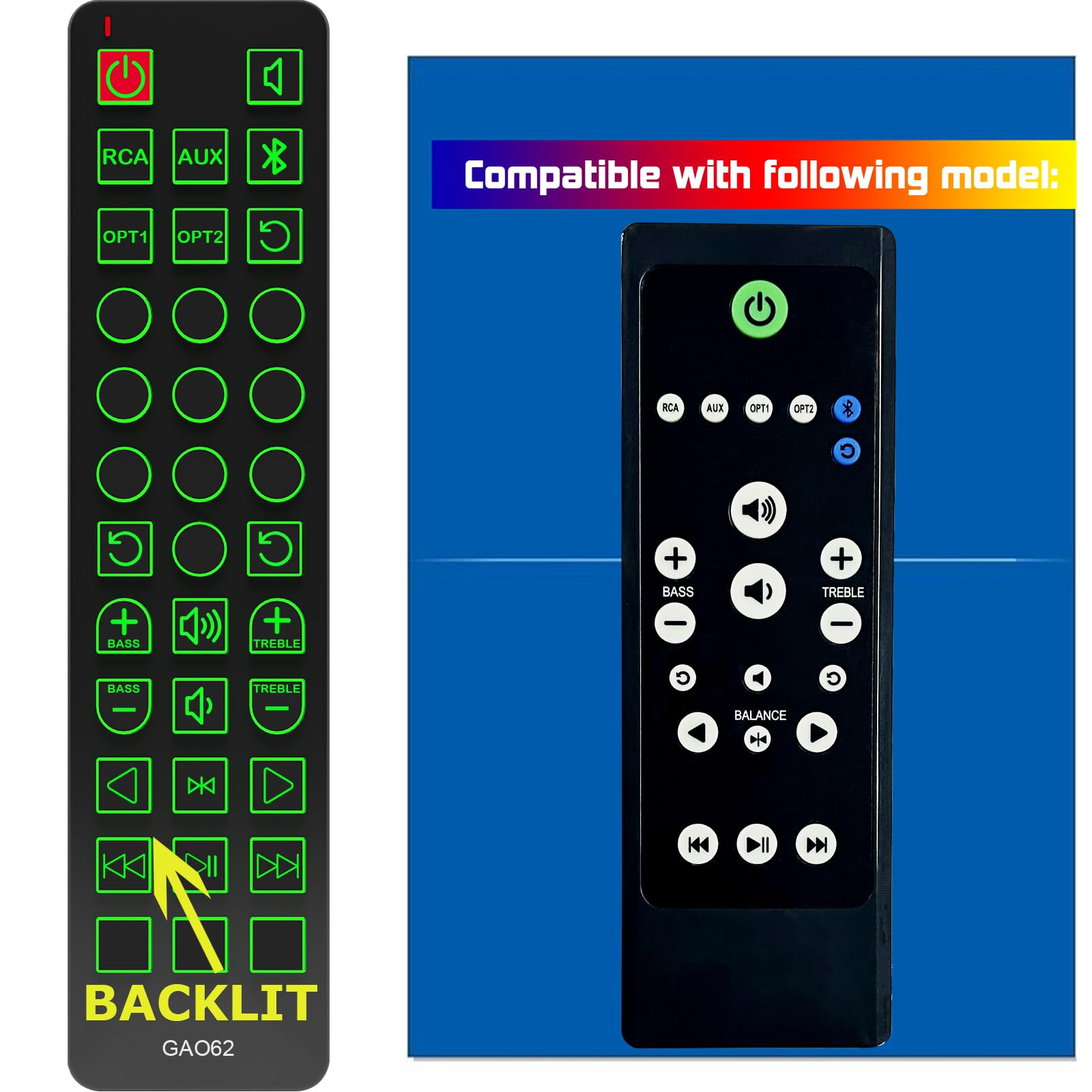 Replacement Remote Control for Kanto Speaker SYD SYD6 YU YU3 YU4 YU5 YU6 (Will not fit for YU2 SYD2 SYD3 SYD4 SYD5),with Green Backlit and Oversized