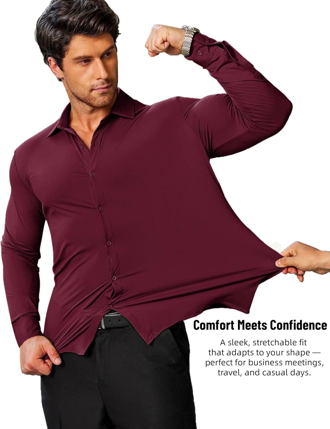 COOFANDY Mens Stretch Dress Shirts Muscle Fit Wrinkle Free Long Sleeve Button Down Shirt Business Casual Shirts - Image 4