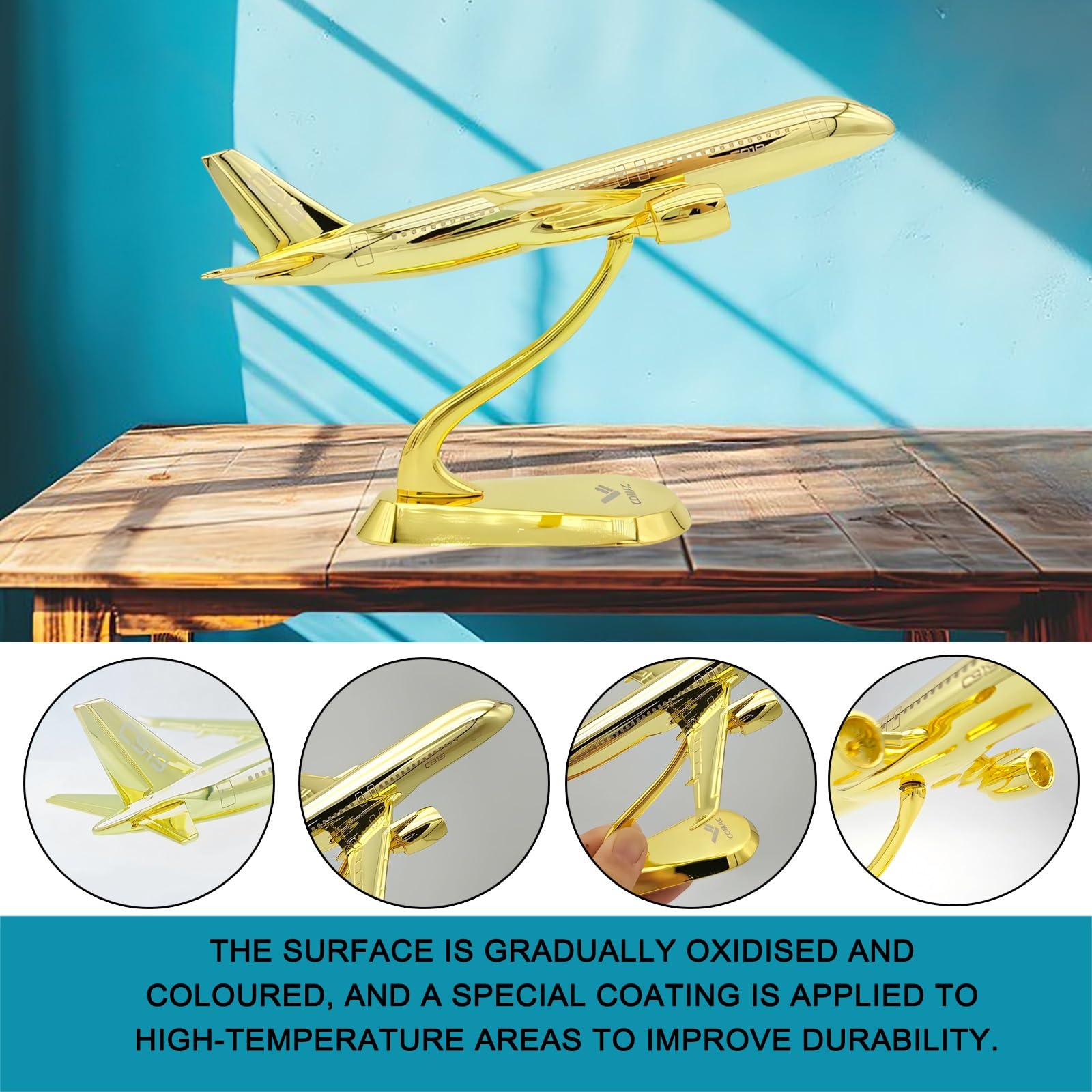 Modello pressofuso aereo militare C919 in metallo placcato oro in scala 1/400 - Espositore da collezione ad alta precisione con supporto, regalo decorativo da scrivania for collezionisti