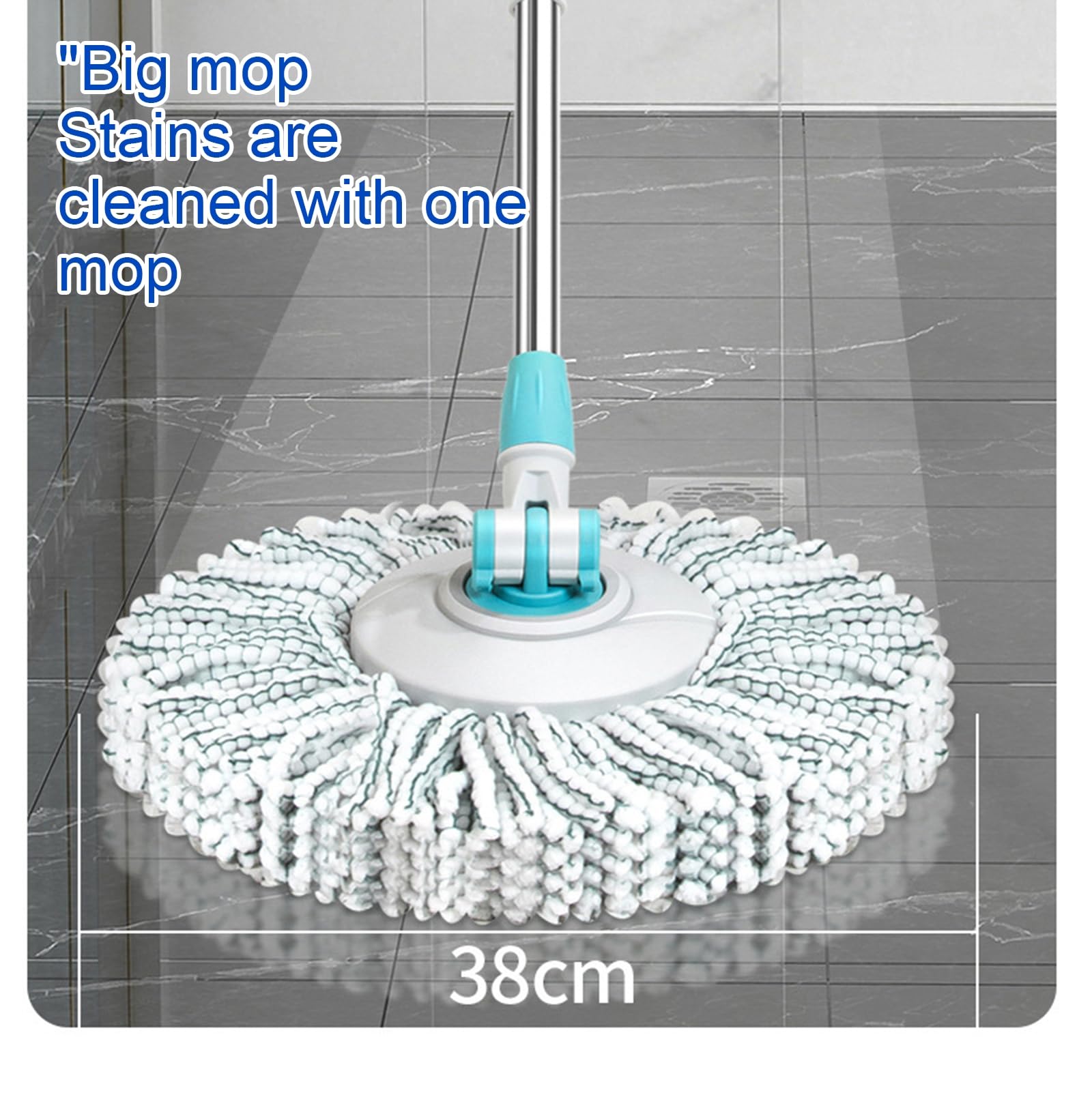 Juego de fregonas y Cubo con escurridor, Sistema de Limpieza con fregona giratoria con 2 Almohadillas, Cubo con fregona giratoria para la Limpieza de Suelos,