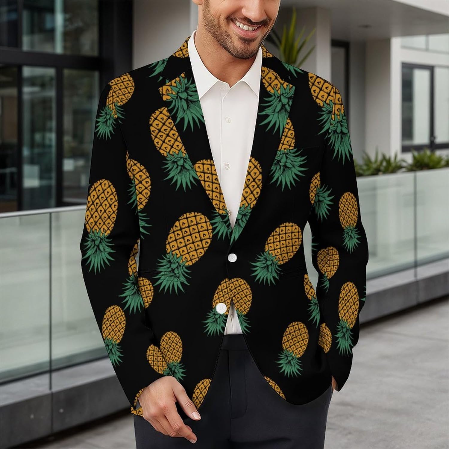 Down Pineapple Men's Blazer Casual Suit Jackets Business Button Sport Coats